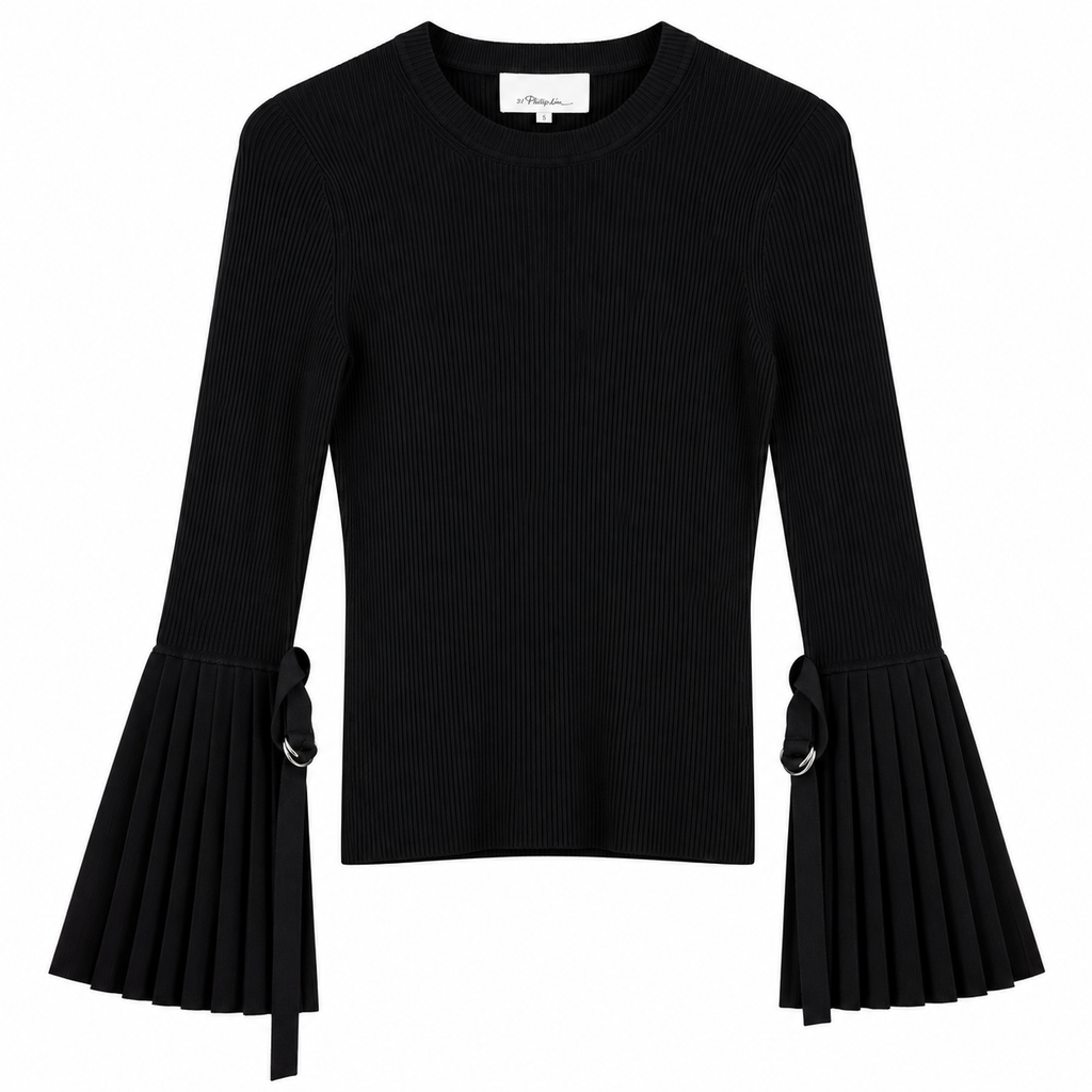PHILLIP LIM RIBBED KNIT PLEATED FLARED SLEEVE