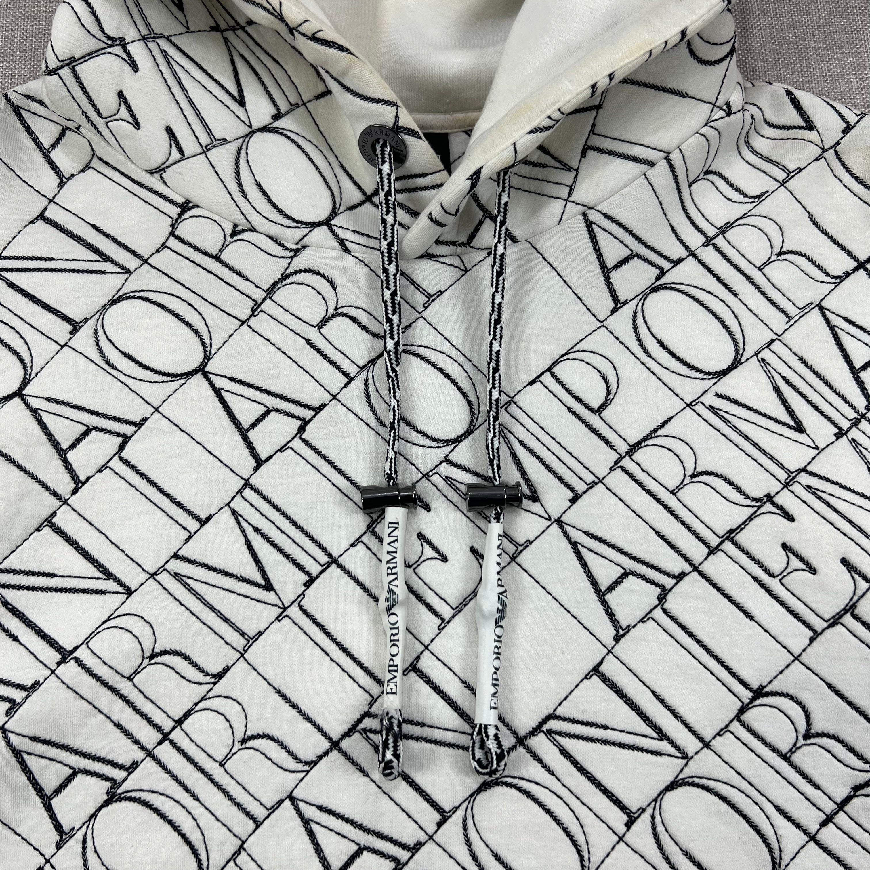 EMPORIO ARMANI CROSSWORD-STYLE TEXT LOGO HOODIE