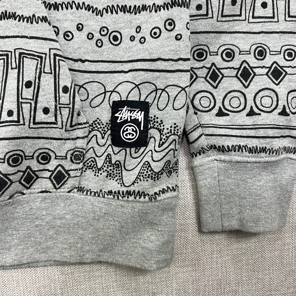 STUSSY TOMTOM TRIBAL PATTERN GRAY HOODIE