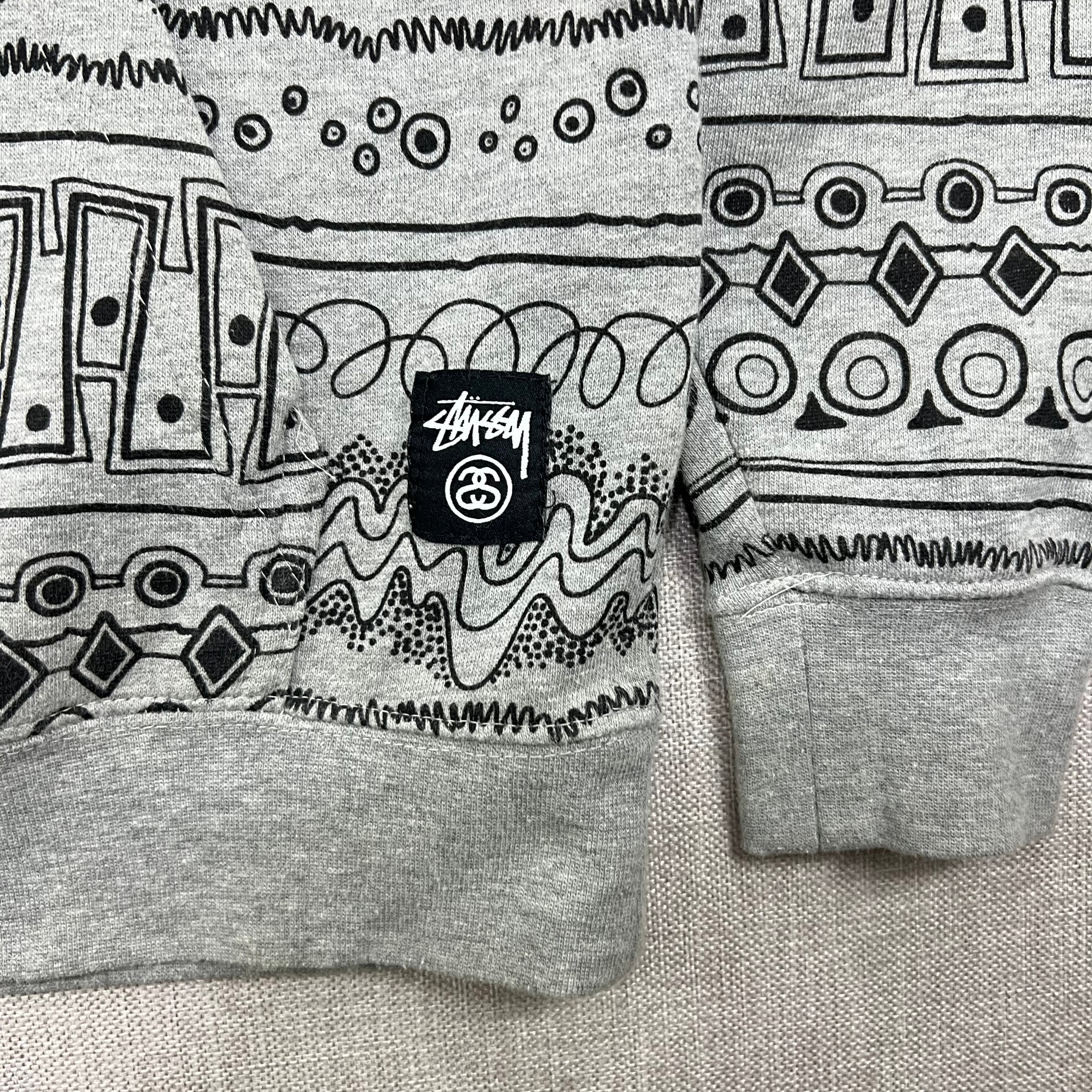 STUSSY TOMTOM TRIBAL PATTERN GRAY HOODIE