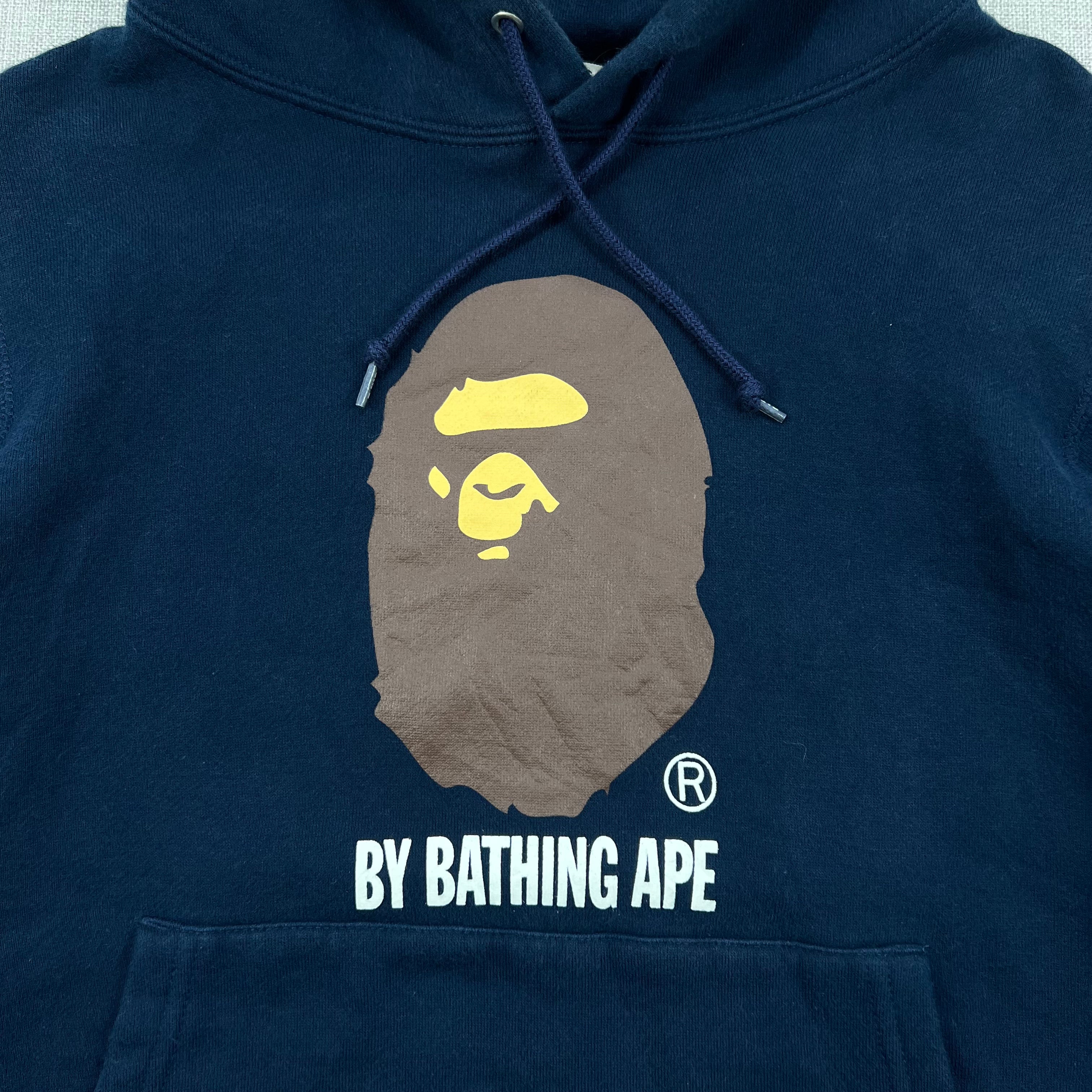 BAPE LARGE FLOCKED GRAPHIC LOGO PULLOVER HOODIE