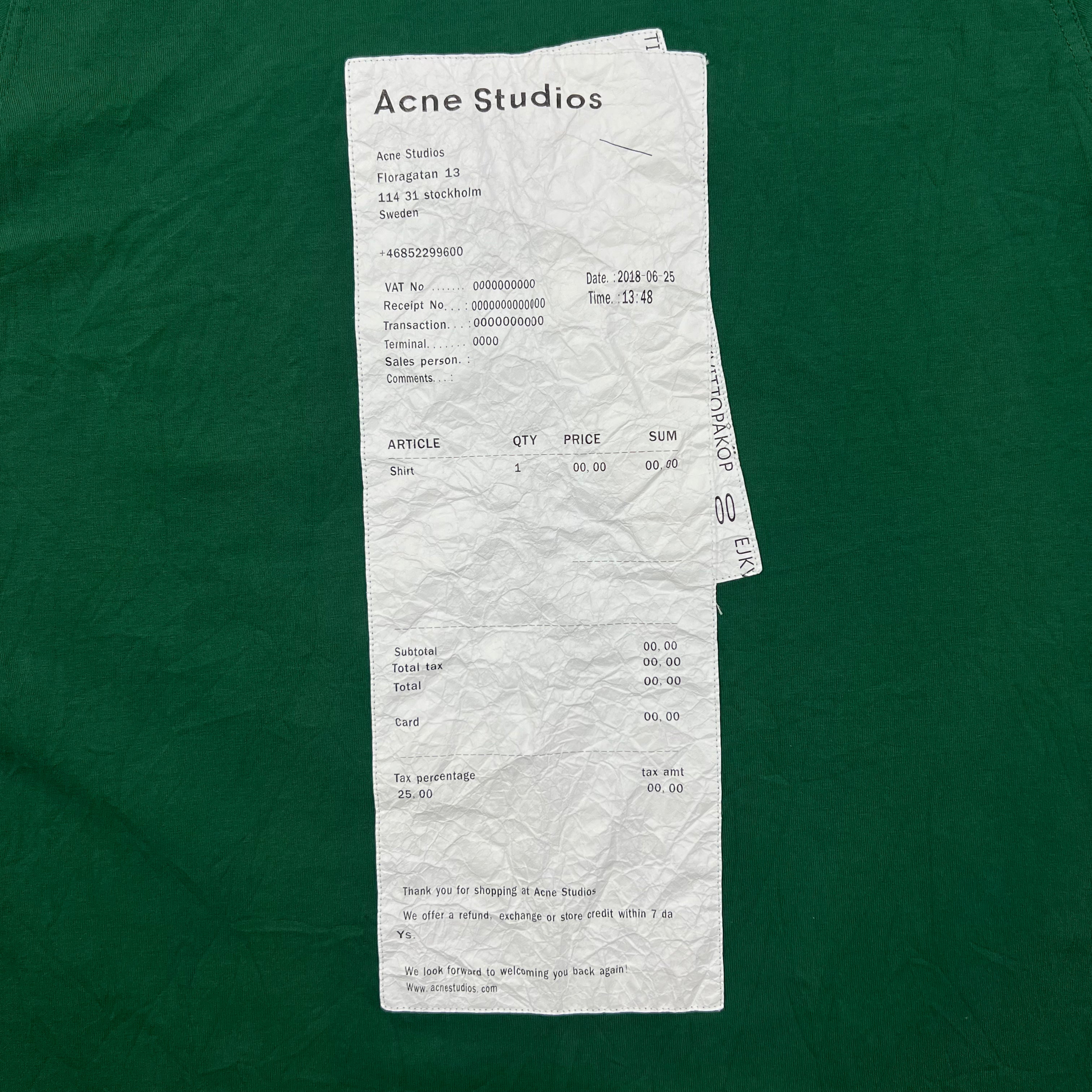 ACNE STUDIOS BLA KONST INK RECEIPT TEE