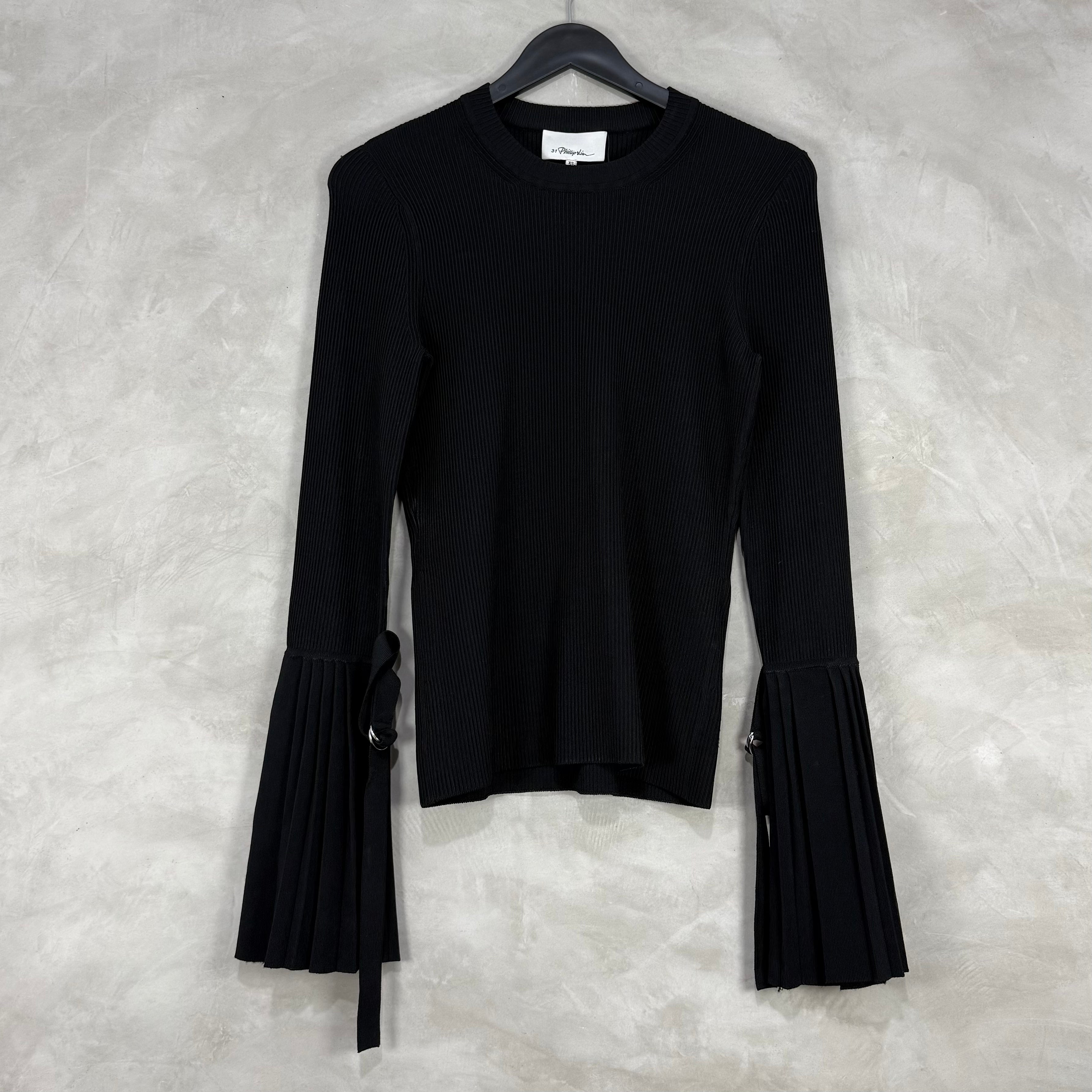 PHILLIP LIM RIBBED KNIT PLEATED FLARED SLEEVE