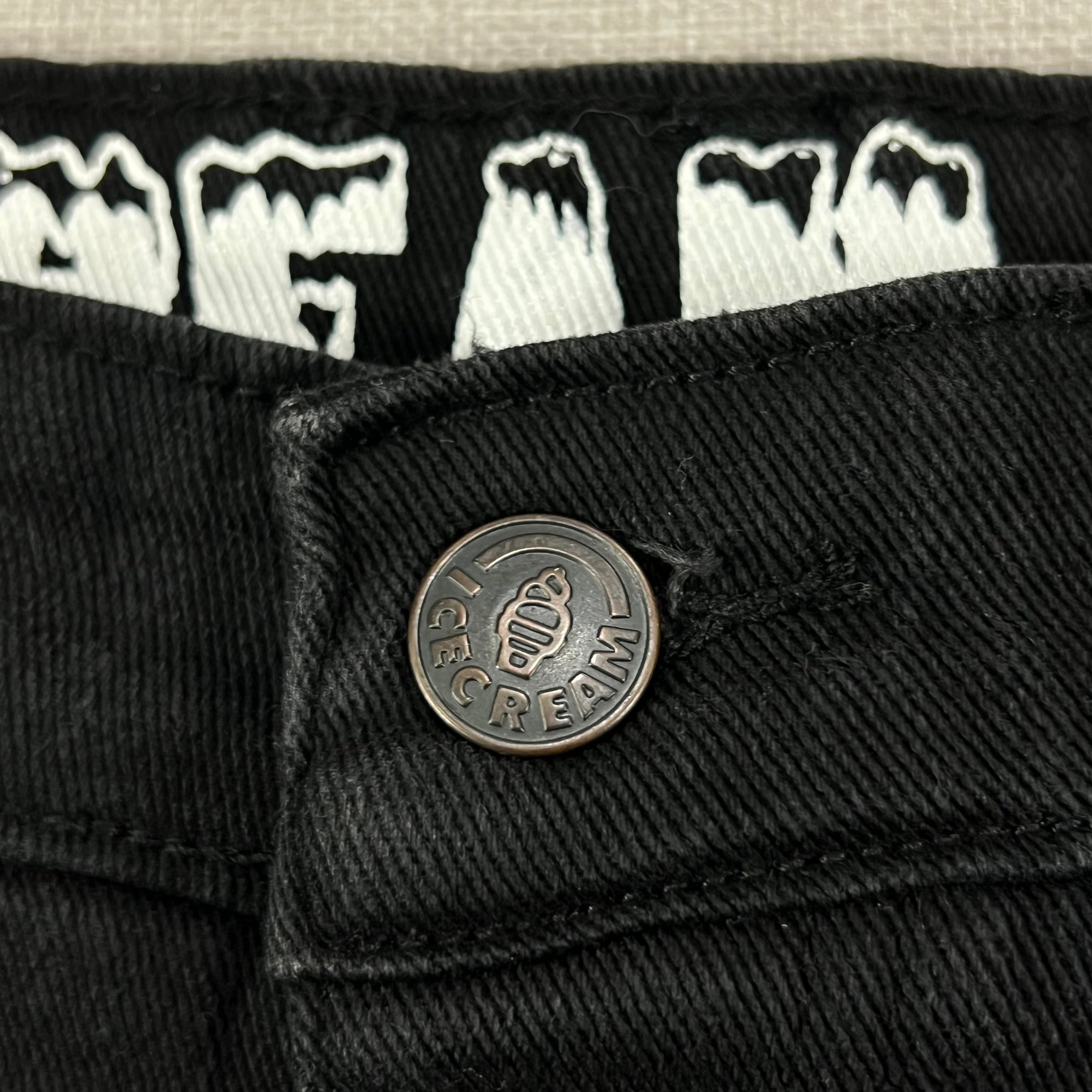 ICECREAM EMBROIDERED RUNNING DOG BLACK DENIM SHORT