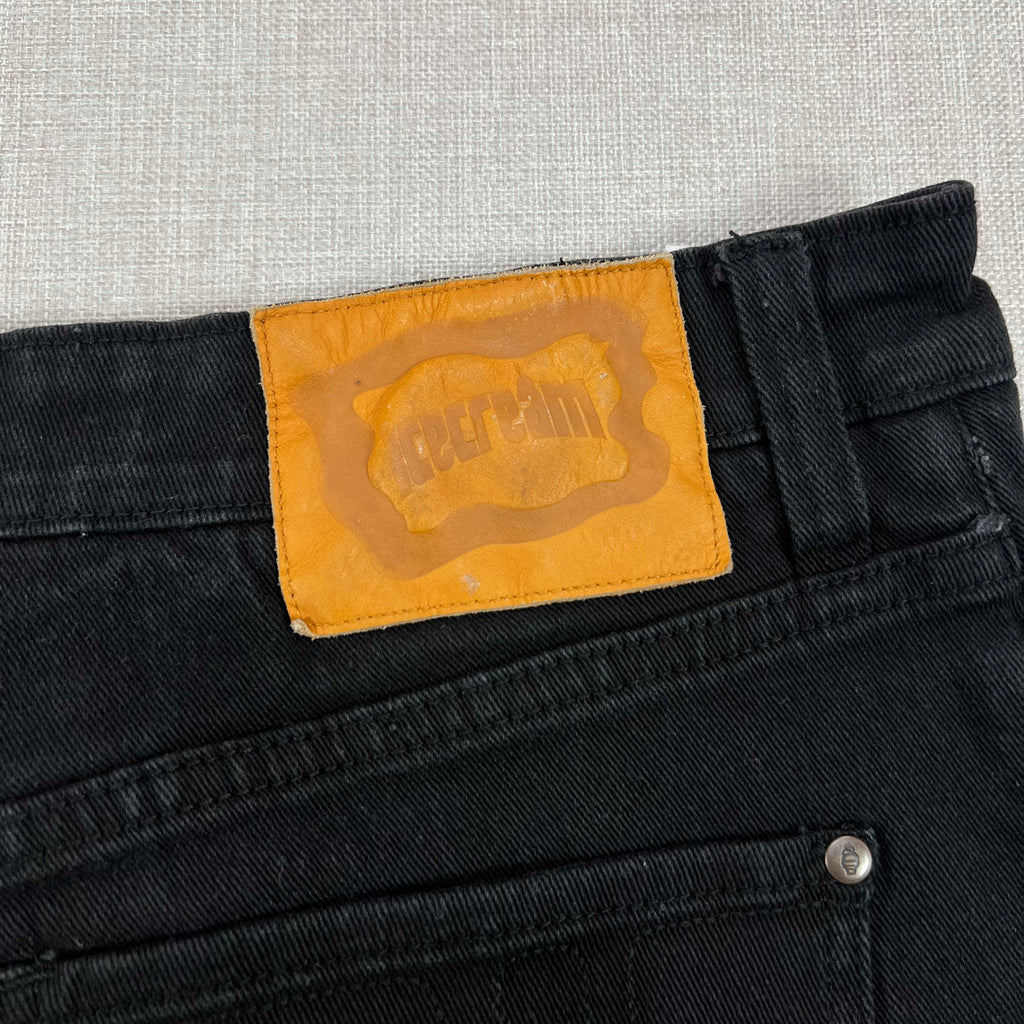 ICECREAM EMBROIDERED RUNNING DOG BLACK DENIM SHORT