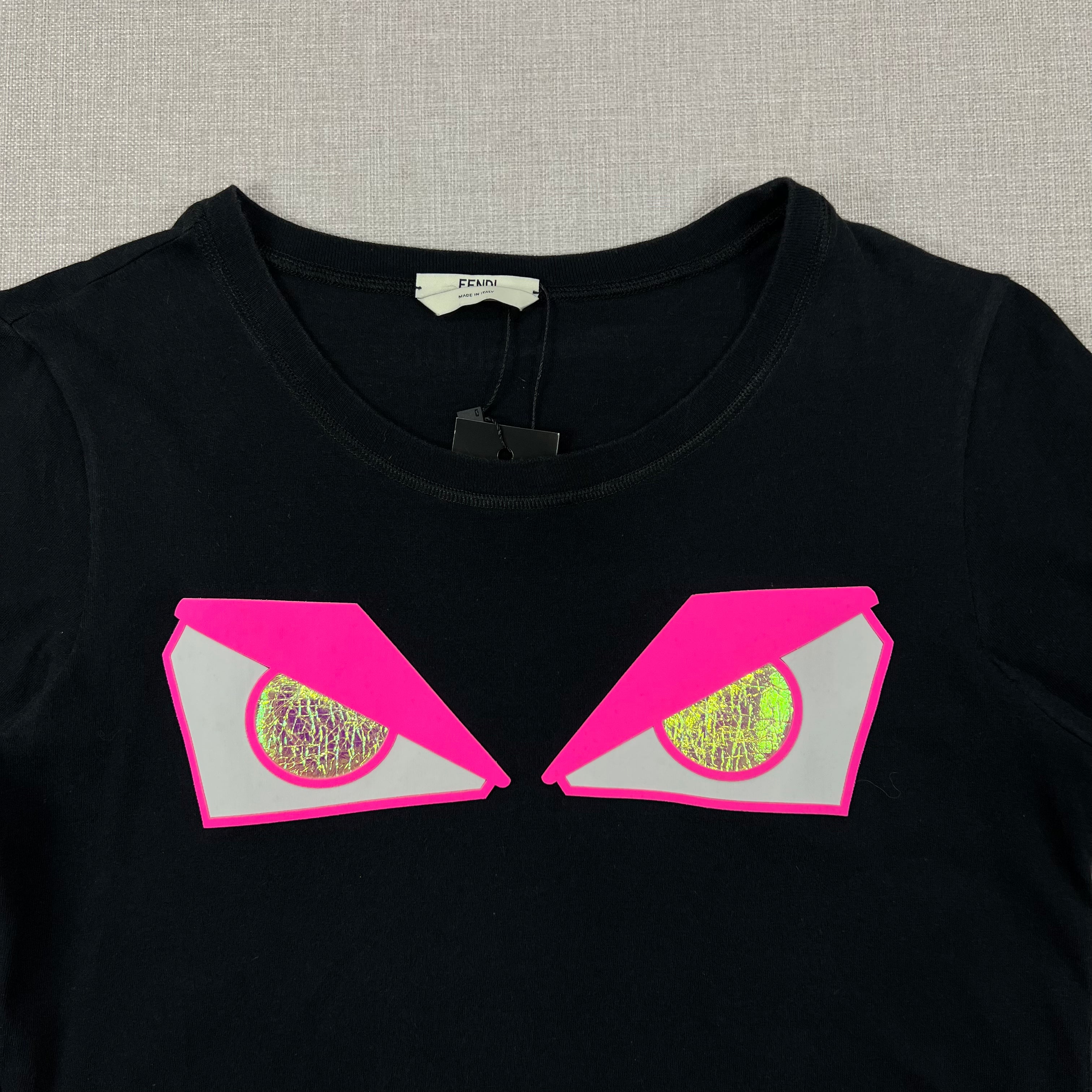 FENDI BLACK "MONSTER EYES" GRAPHIC TEE