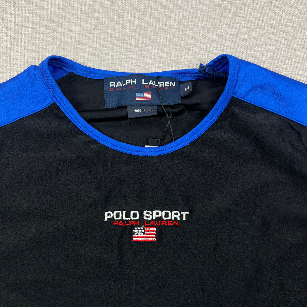 VINTAGE 1990'S RALPH LAUREN POLO SPORT MESH JERSEY BLUE SLEEVES