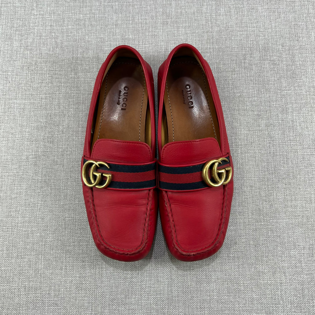 GUCCI GG RED LEATHER LOAFERS
