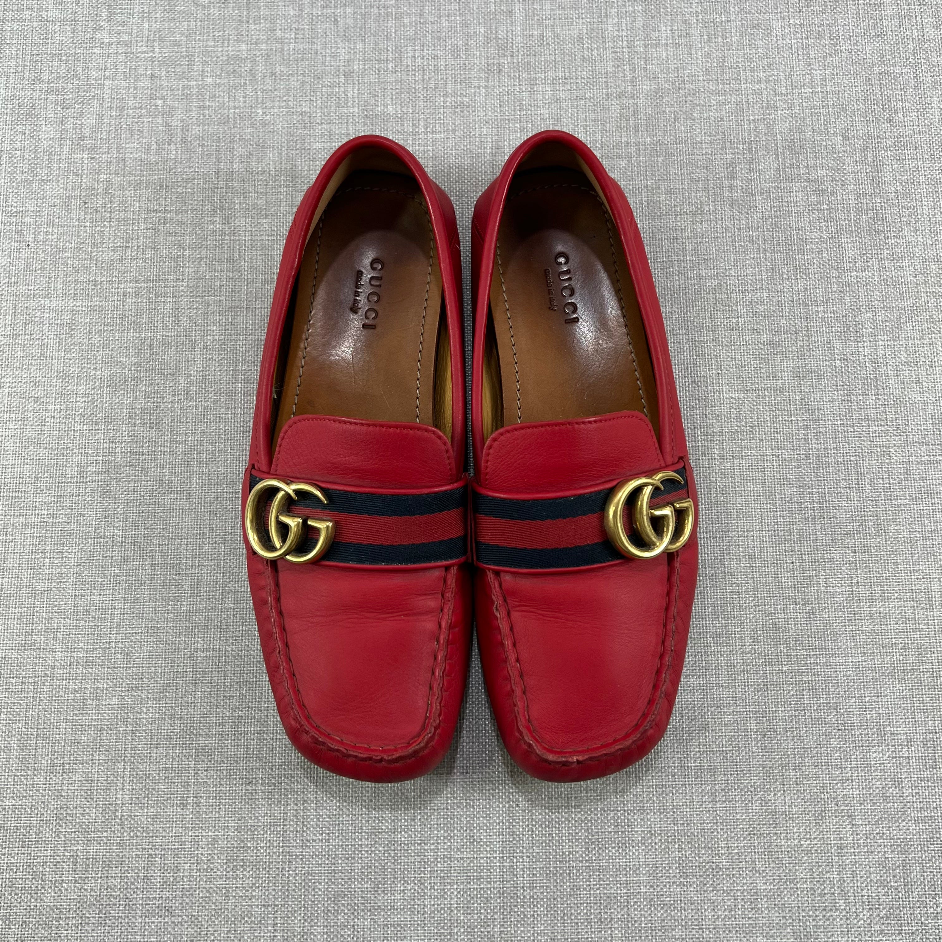 GUCCI GG RED LEATHER LOAFERS