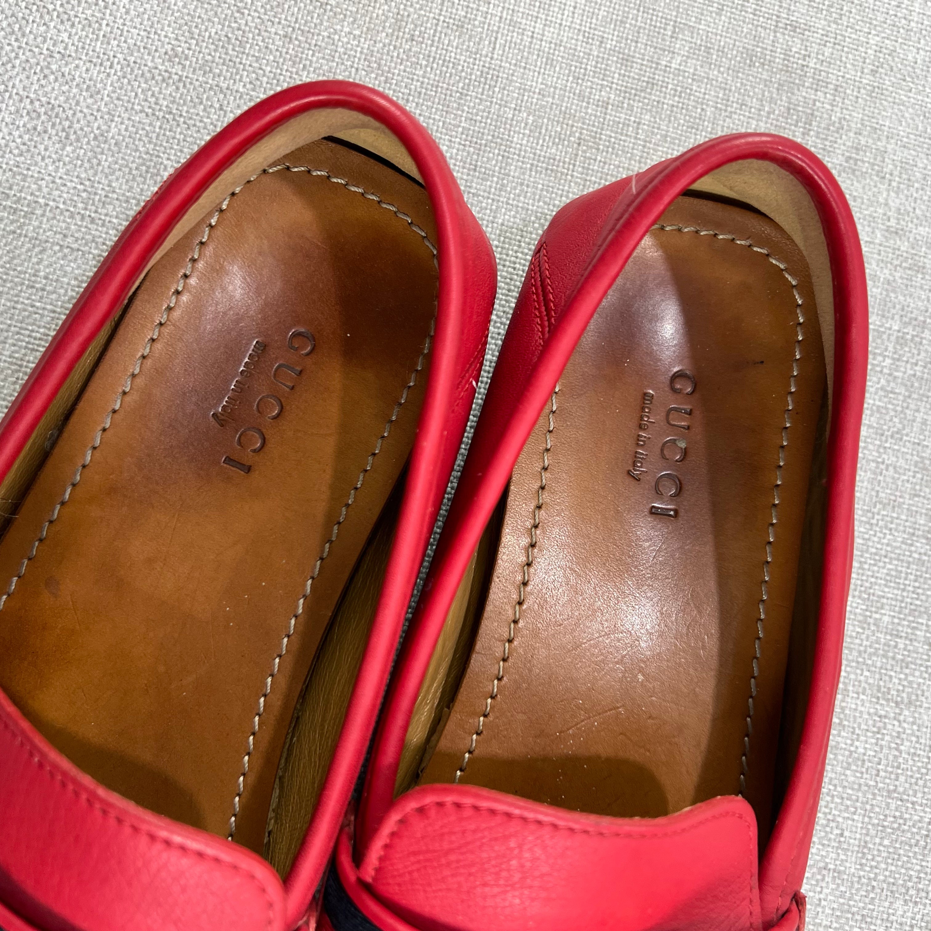 GUCCI GG RED LEATHER LOAFERS
