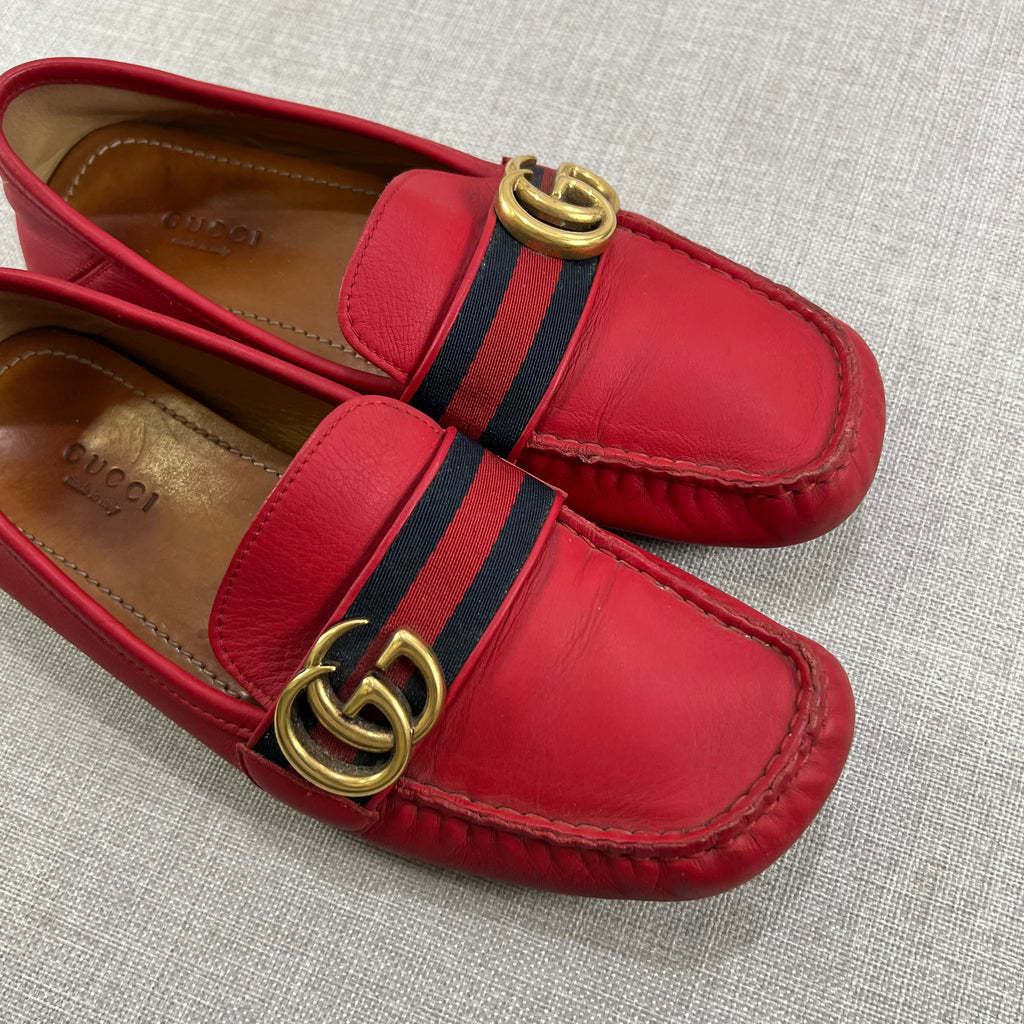 GUCCI GG RED LEATHER LOAFERS