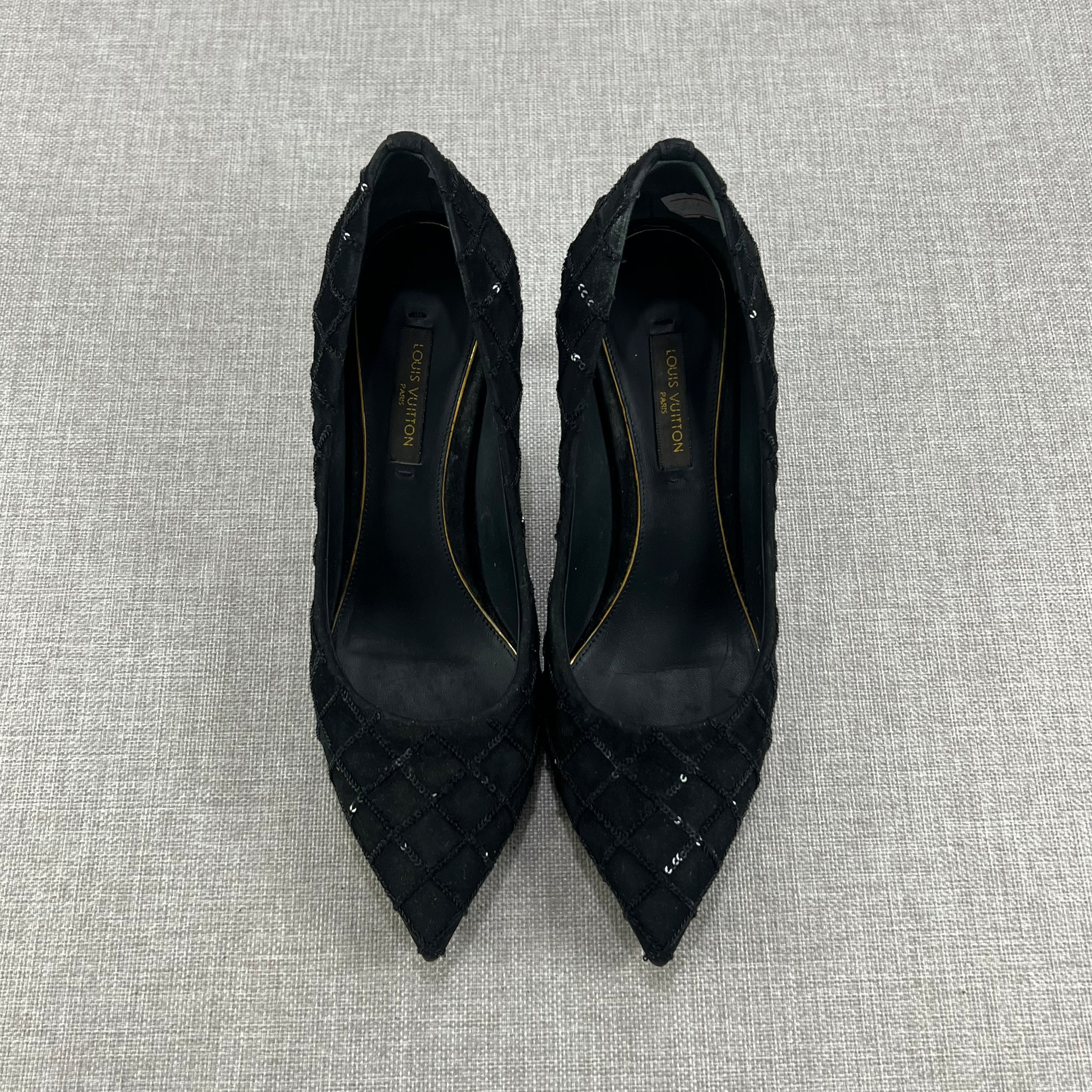 LOUIS VUITTON BLACK SEQUIN HEELS