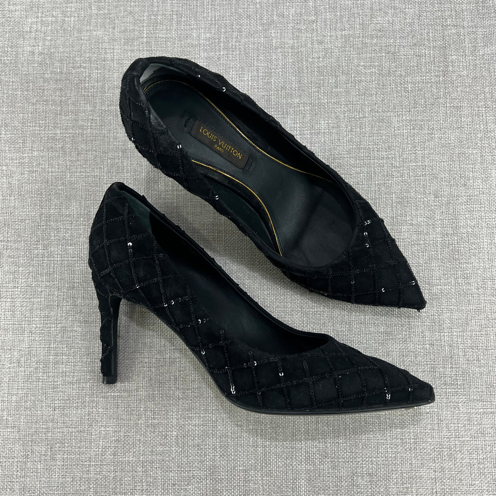 LOUIS VUITTON BLACK SEQUIN HEELS