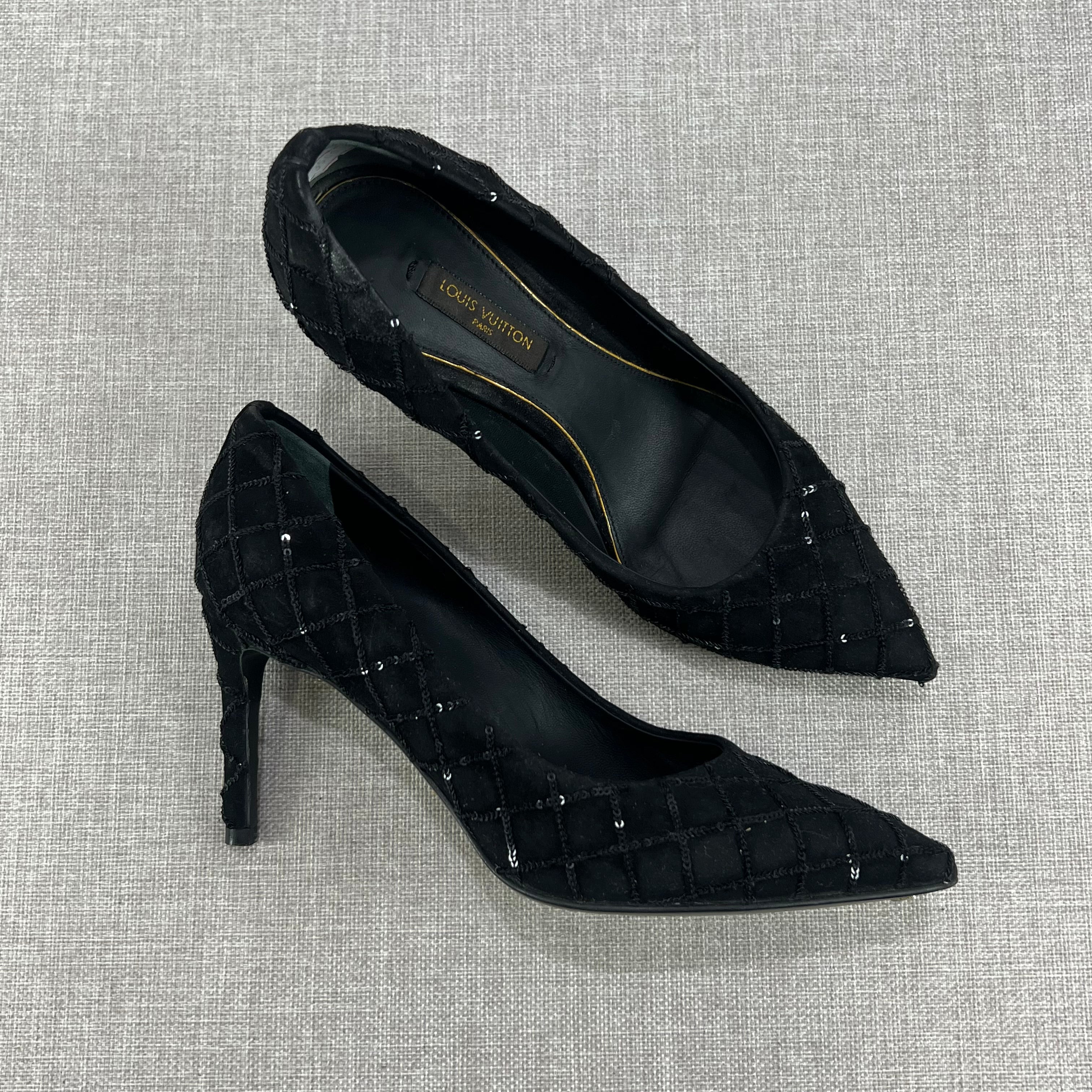 LOUIS VUITTON BLACK SEQUIN HEELS