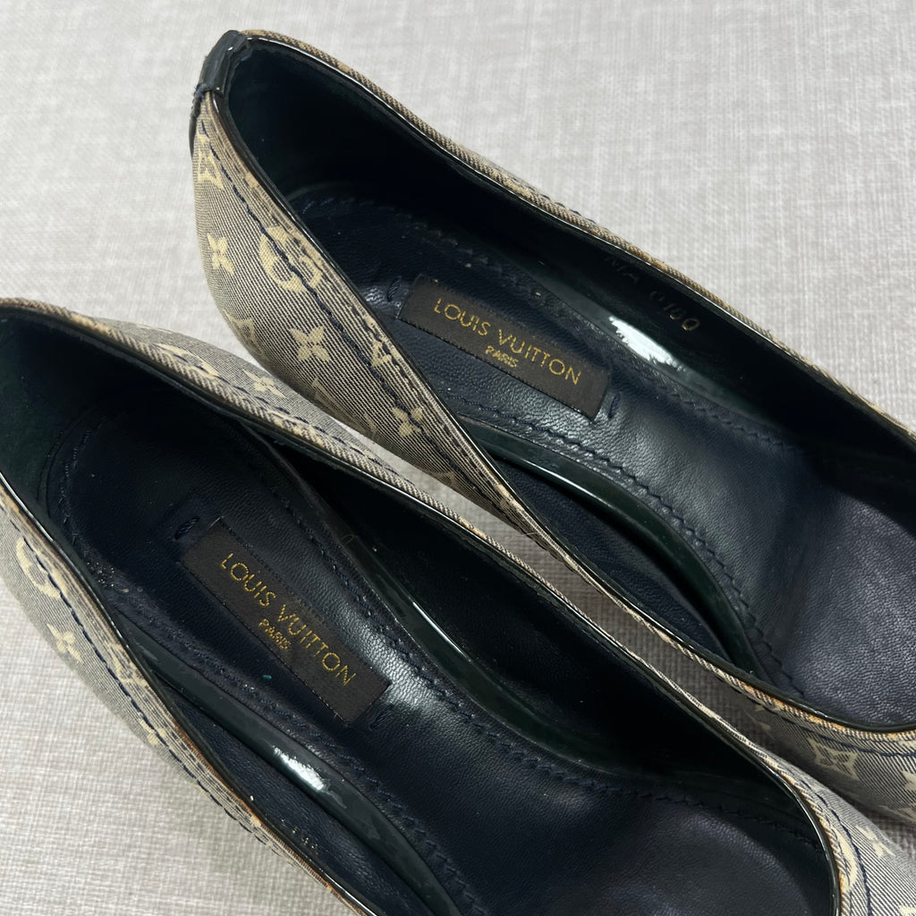 LOUIS VUITTON MINI LIN MONOGRAM PEEP-TOE PUMPS