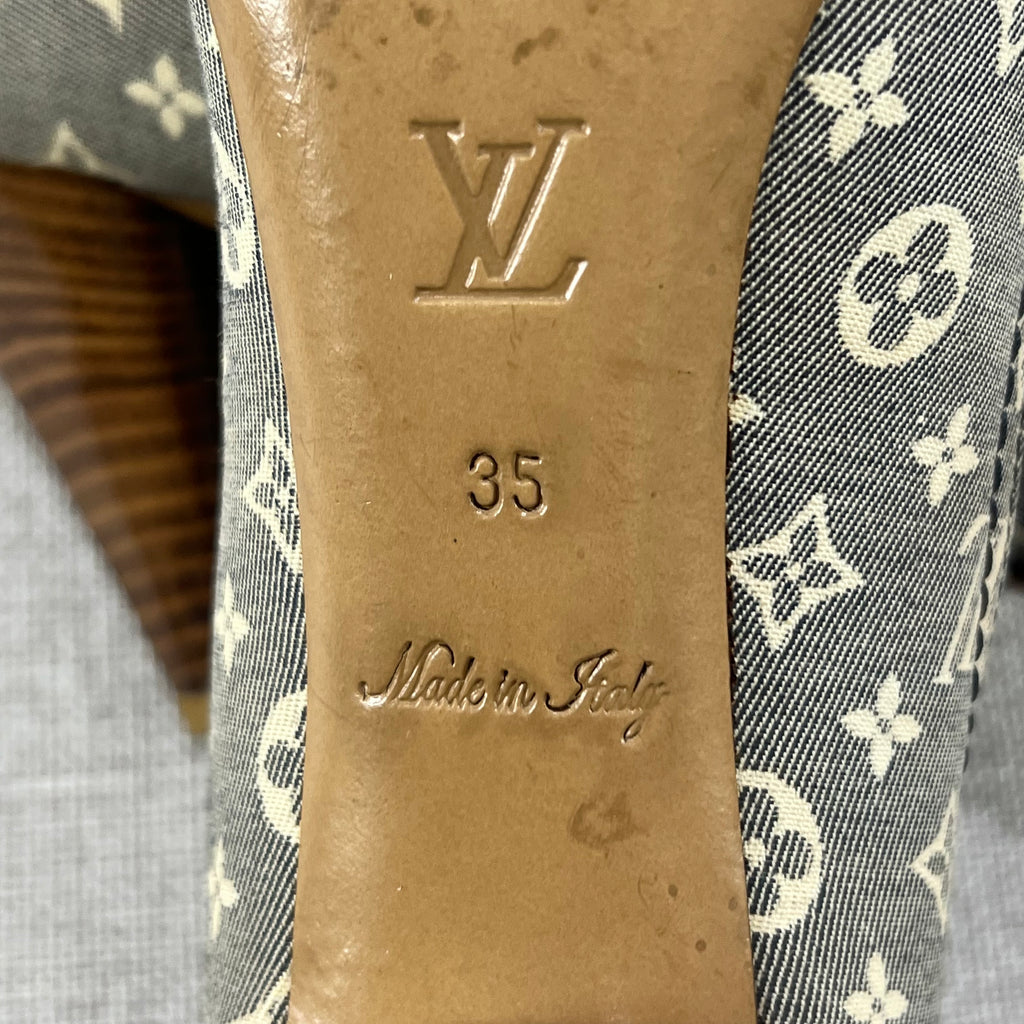 LOUIS VUITTON MINI LIN MONOGRAM PEEP-TOE PUMPS