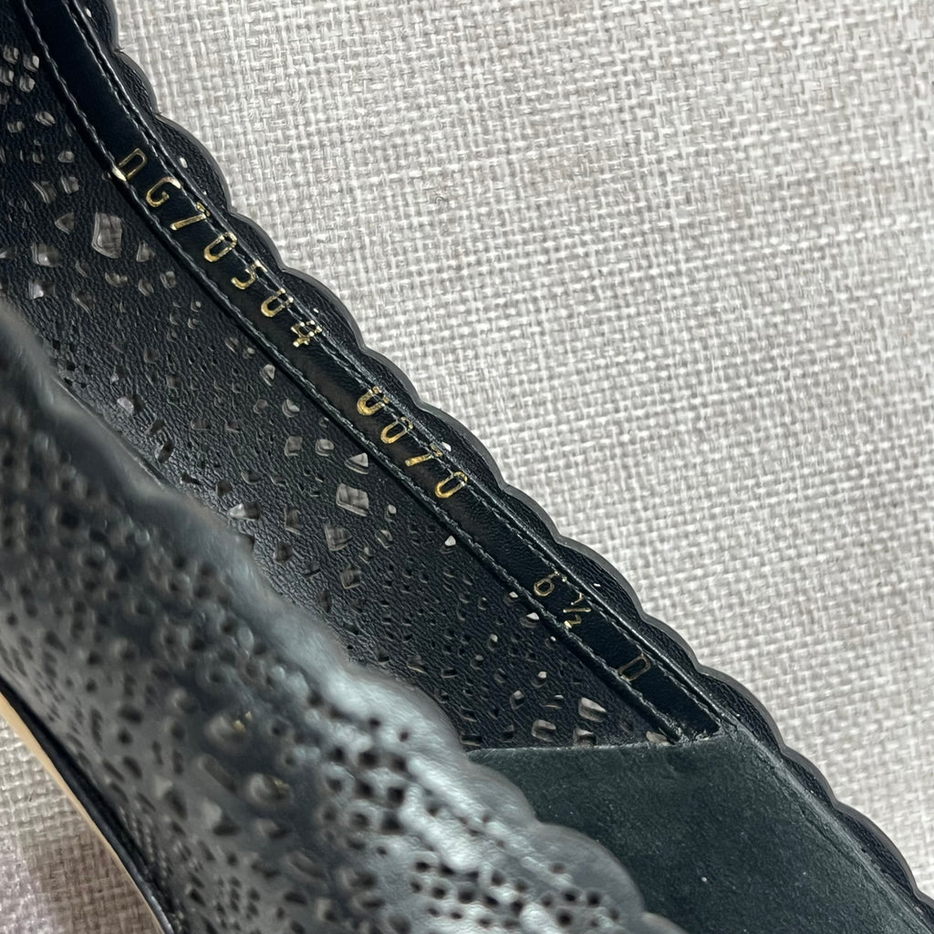 SALVATORE FERRAGAMO BLACK PERFORATED LEATHER PUMPS