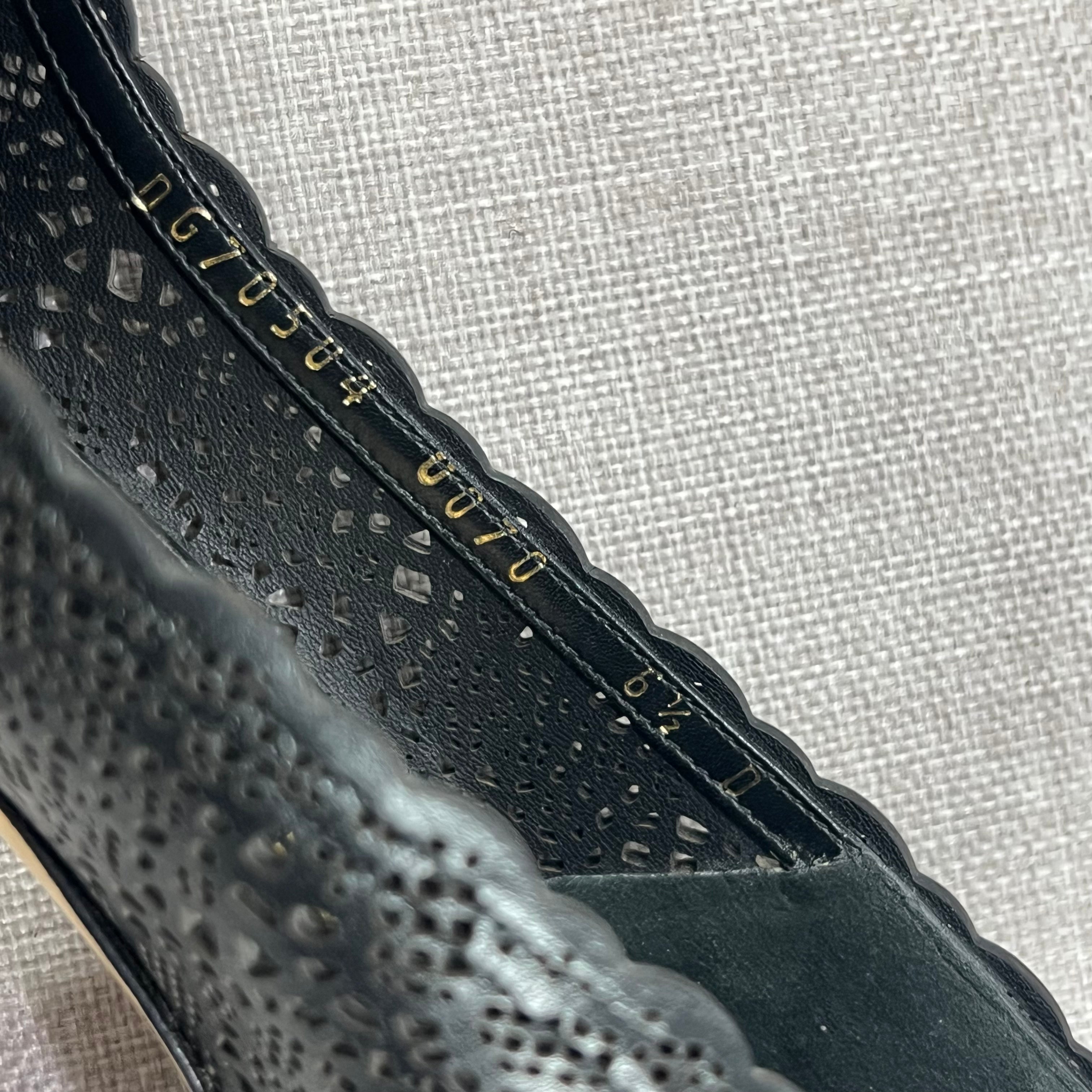 SALVATORE FERRAGAMO BLACK PERFORATED LEATHER PUMPS
