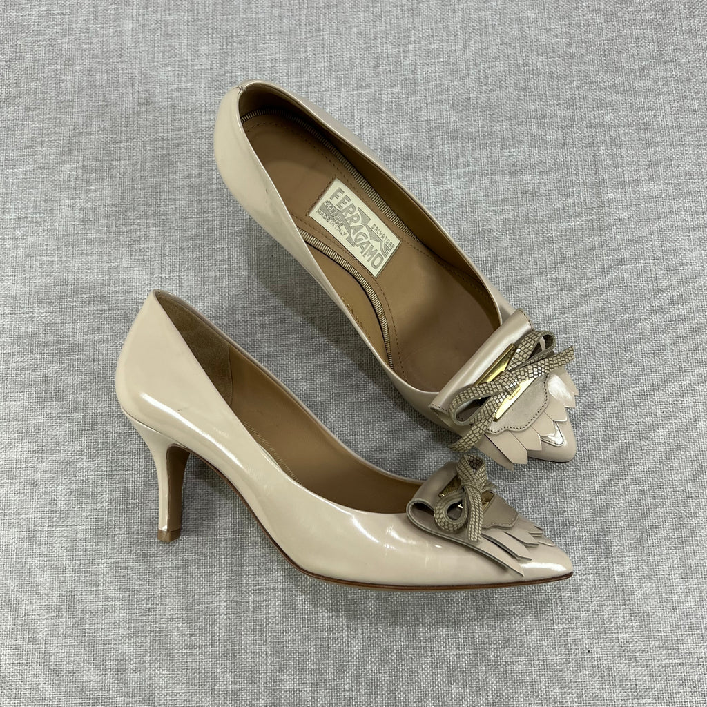 SALVATORE FERRAGAMO BEIGE PATENT