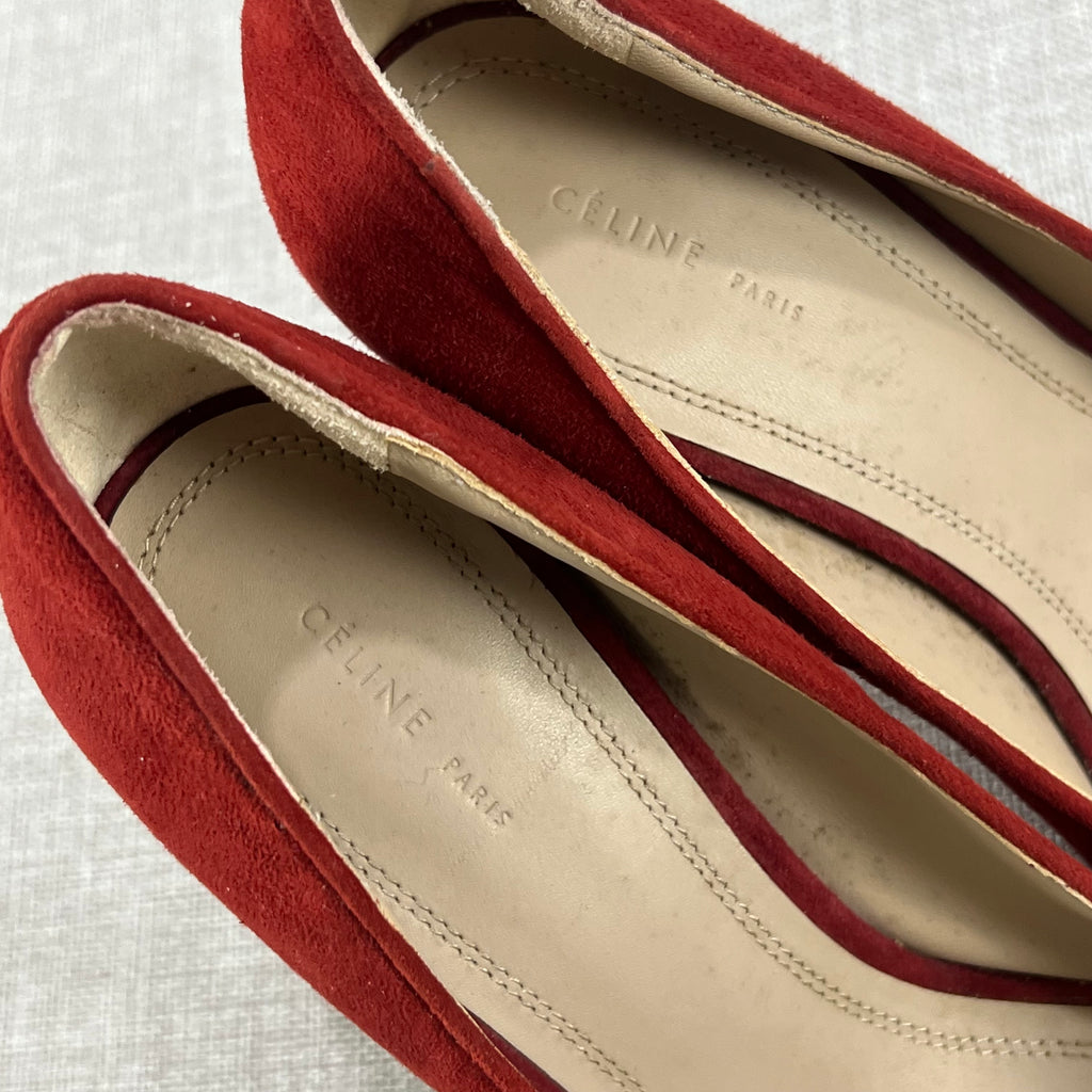 RED SUEDE CELINE PUMPS