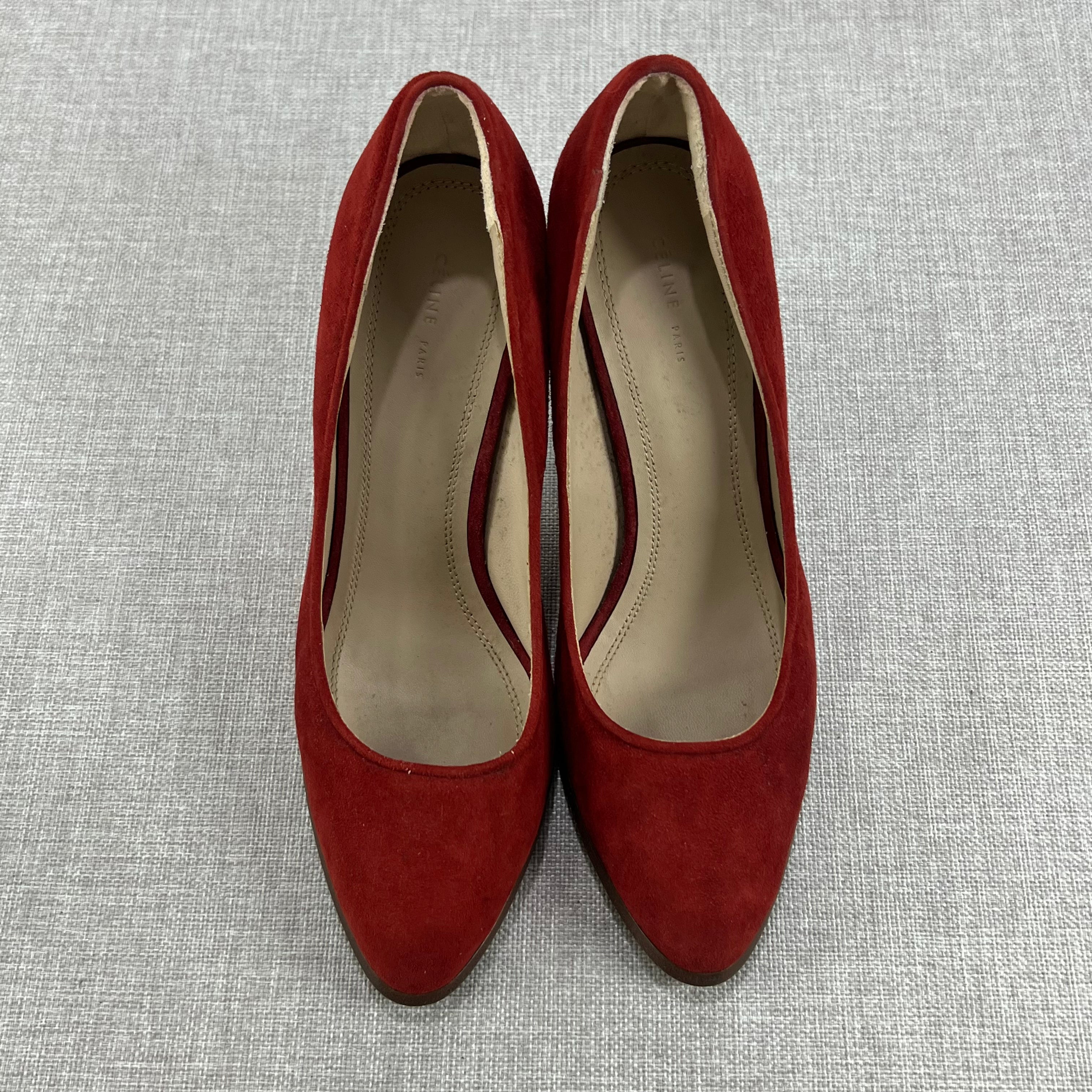 RED SUEDE CELINE PUMPS