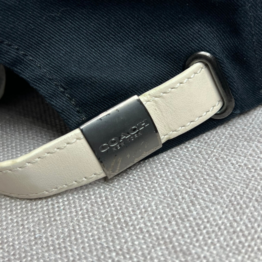 COACH COLOR BLOCK LEATHER FLAT BRIM CAP