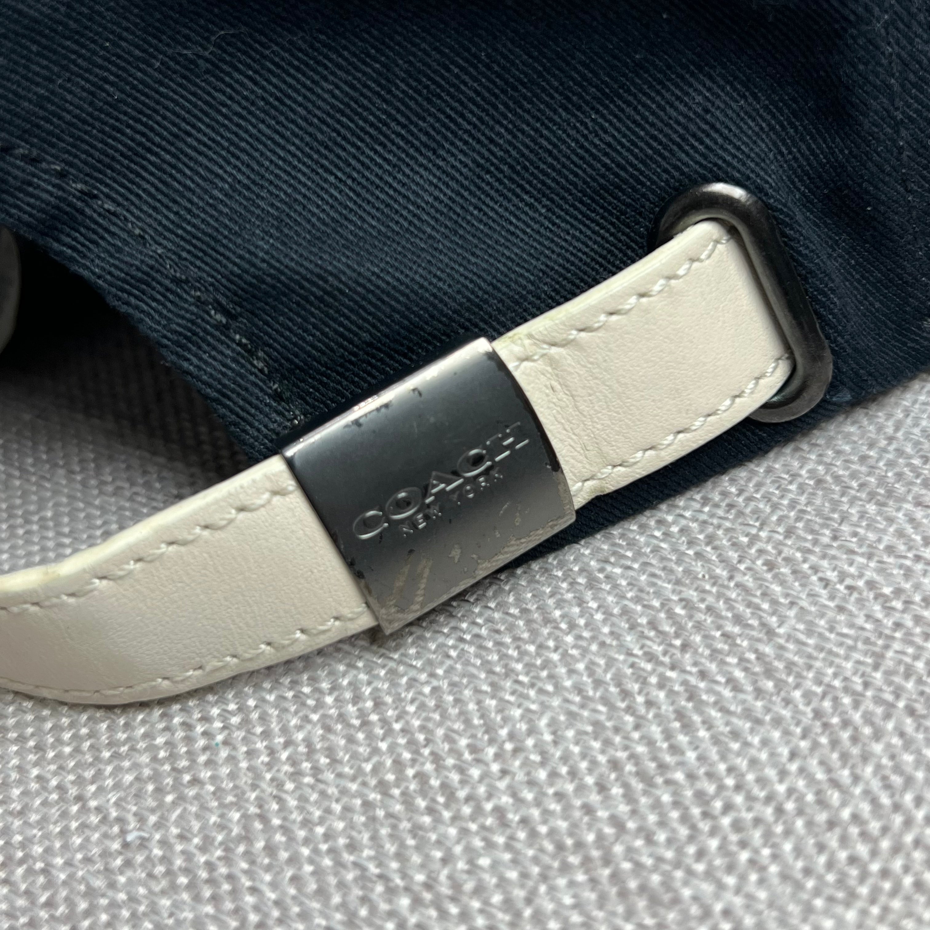 COACH COLOR BLOCK LEATHER FLAT BRIM CAP