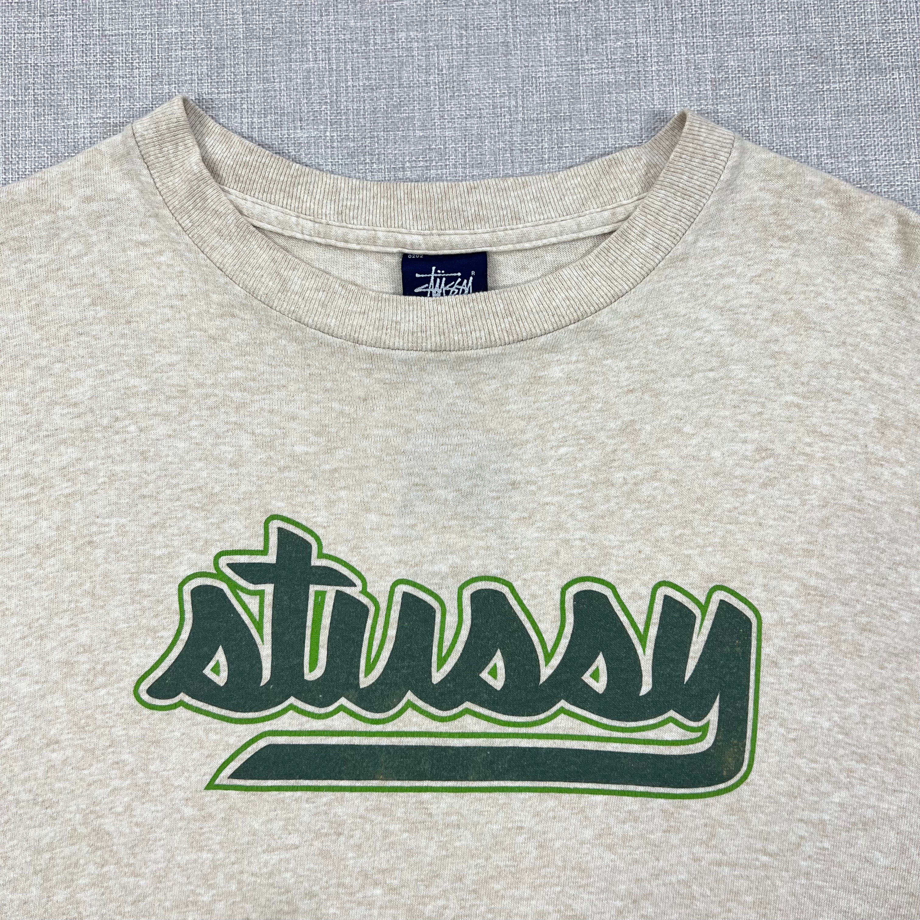 VINTAGE STUSSY GREEN SCRIPT LOGO TEE