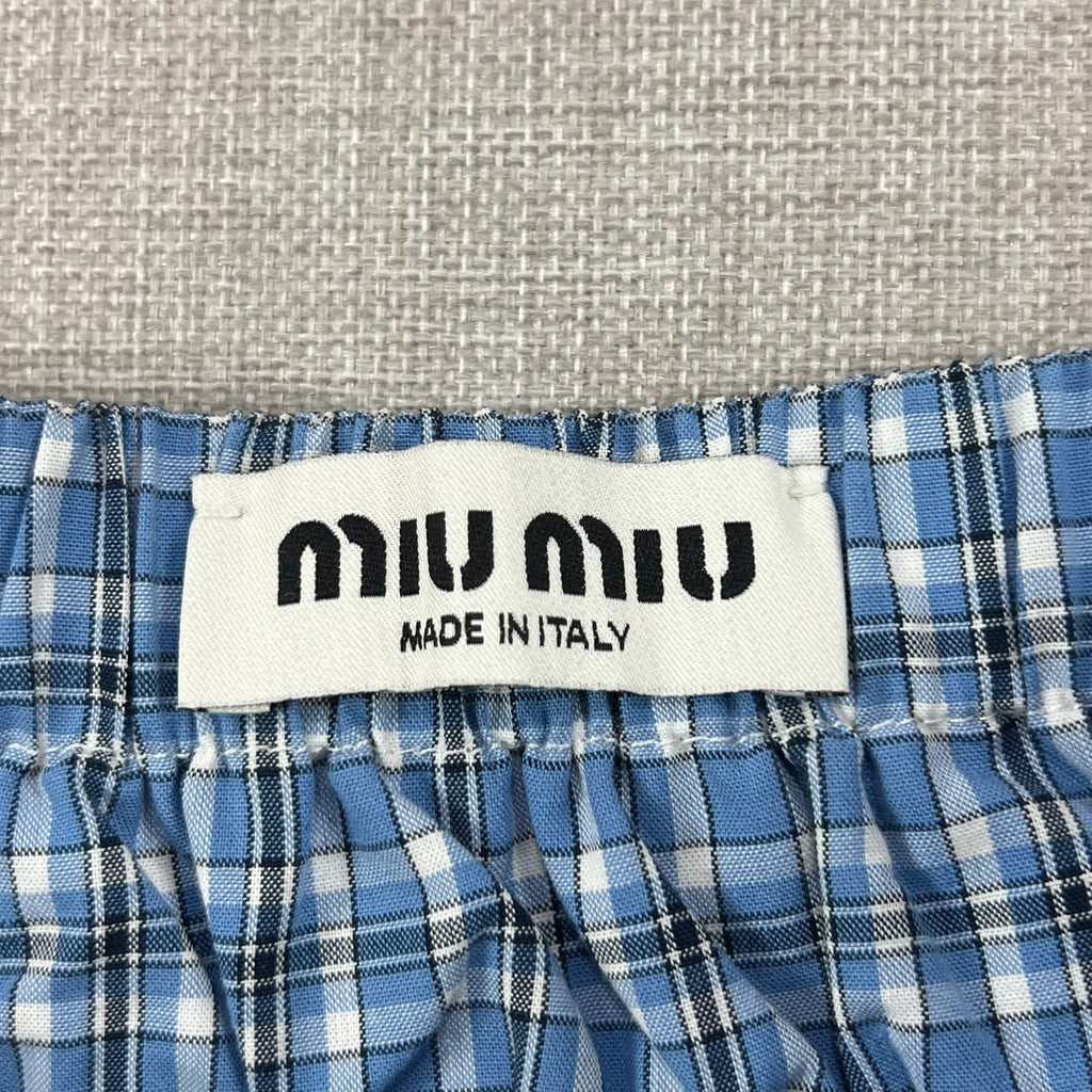MIU MIU NAVY BLUE PLEATED WOOL MINISKIRT