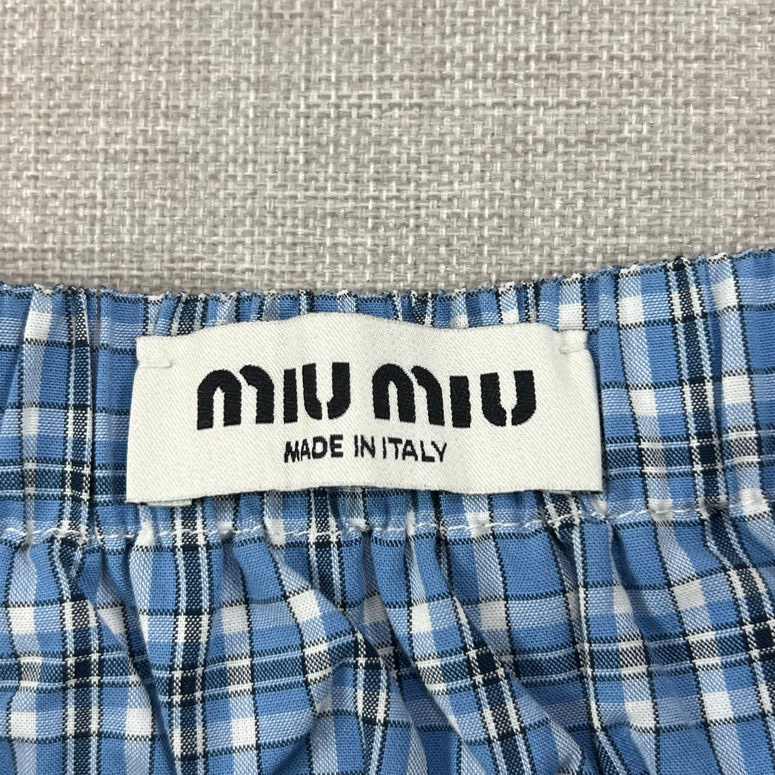 MIU MIU NAVY BLUE PLEATED WOOL MINISKIRT