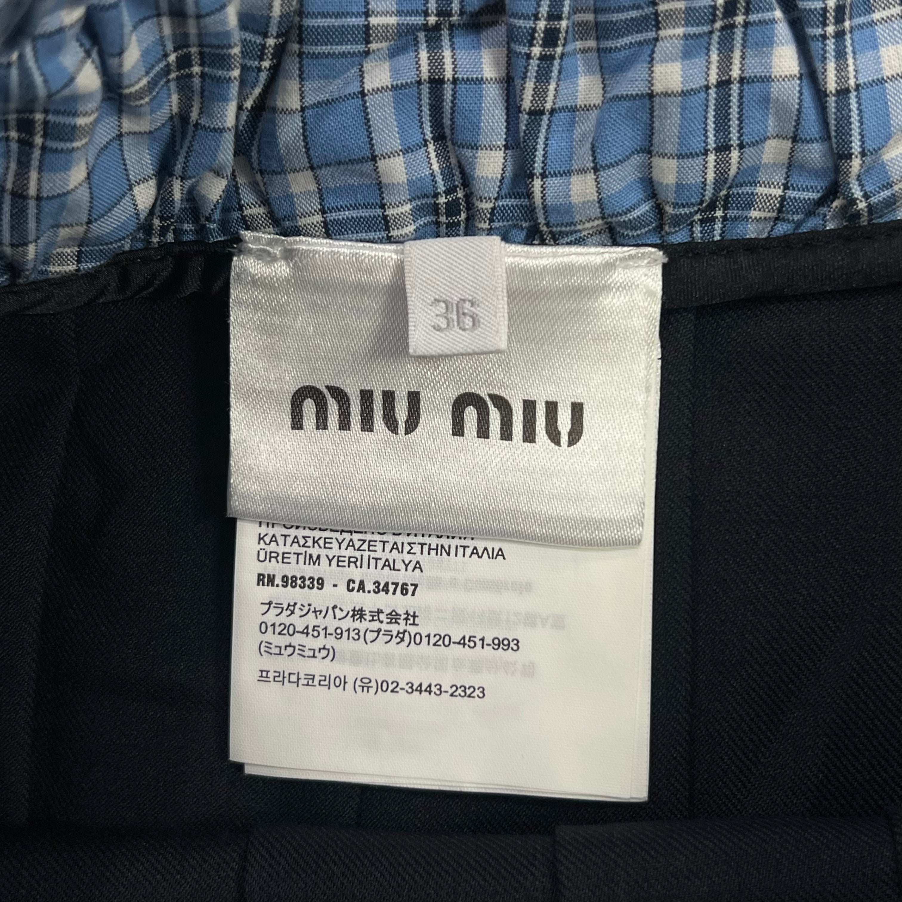 MIU MIU NAVY BLUE PLEATED WOOL MINISKIRT