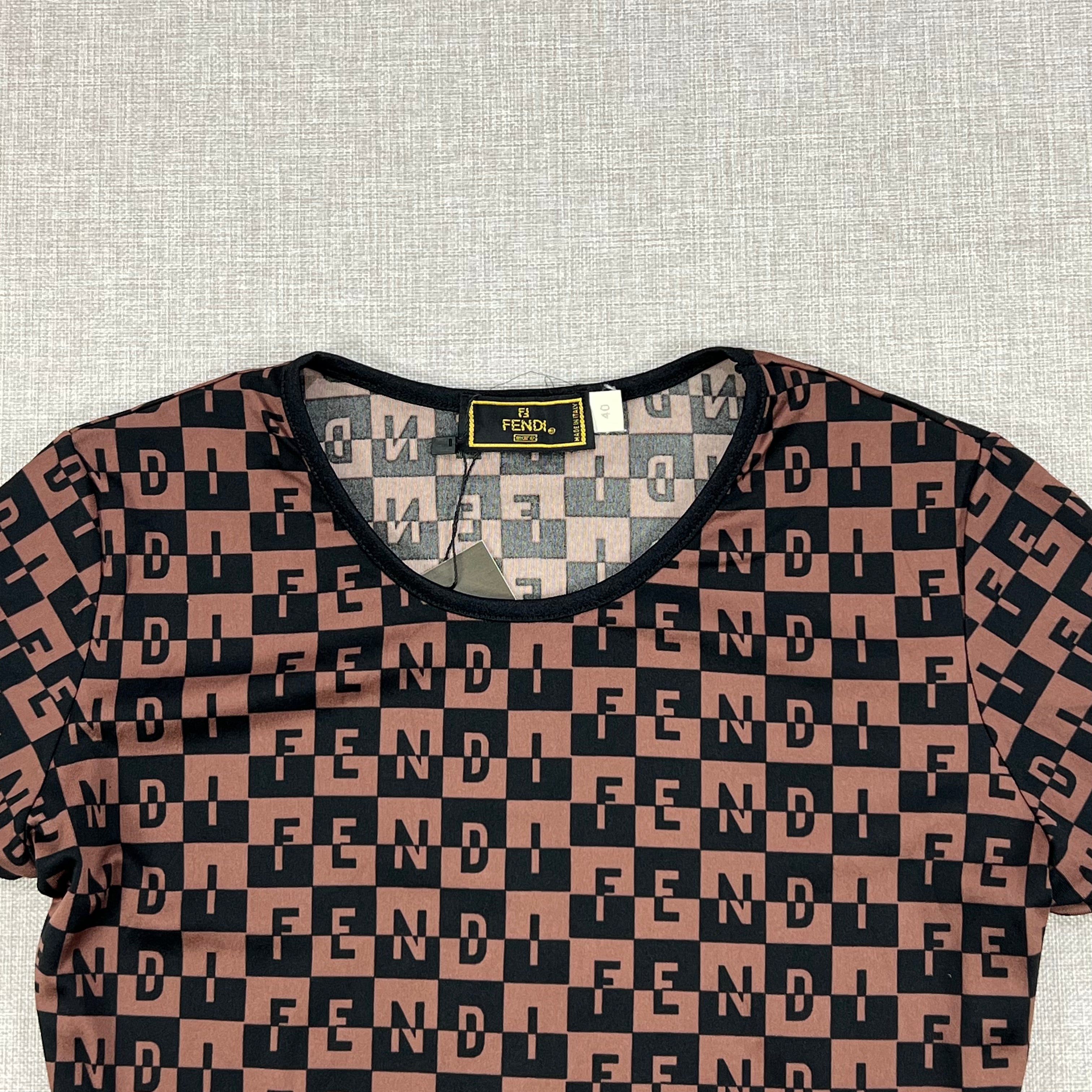 FENDI BLACK CHECKERBOARD PATTERN TEE