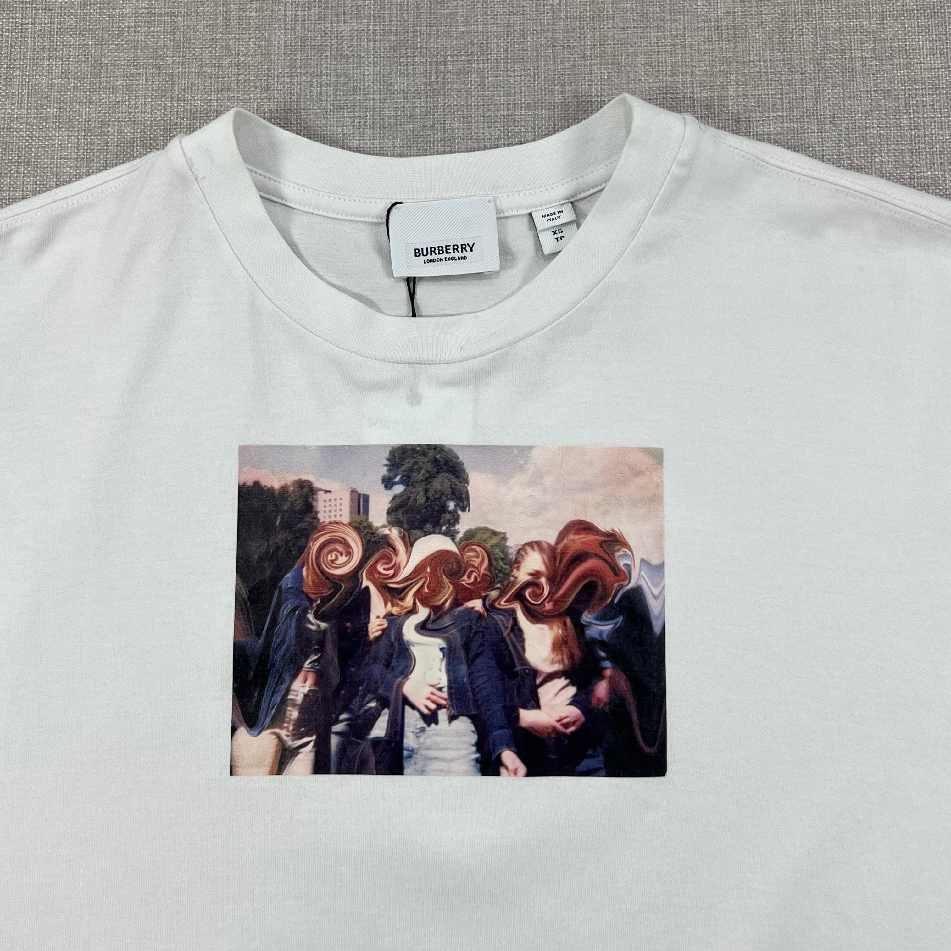 BURBERRY WHITE MONTAGE PRINTED COTTON OVERSIZED TEE
