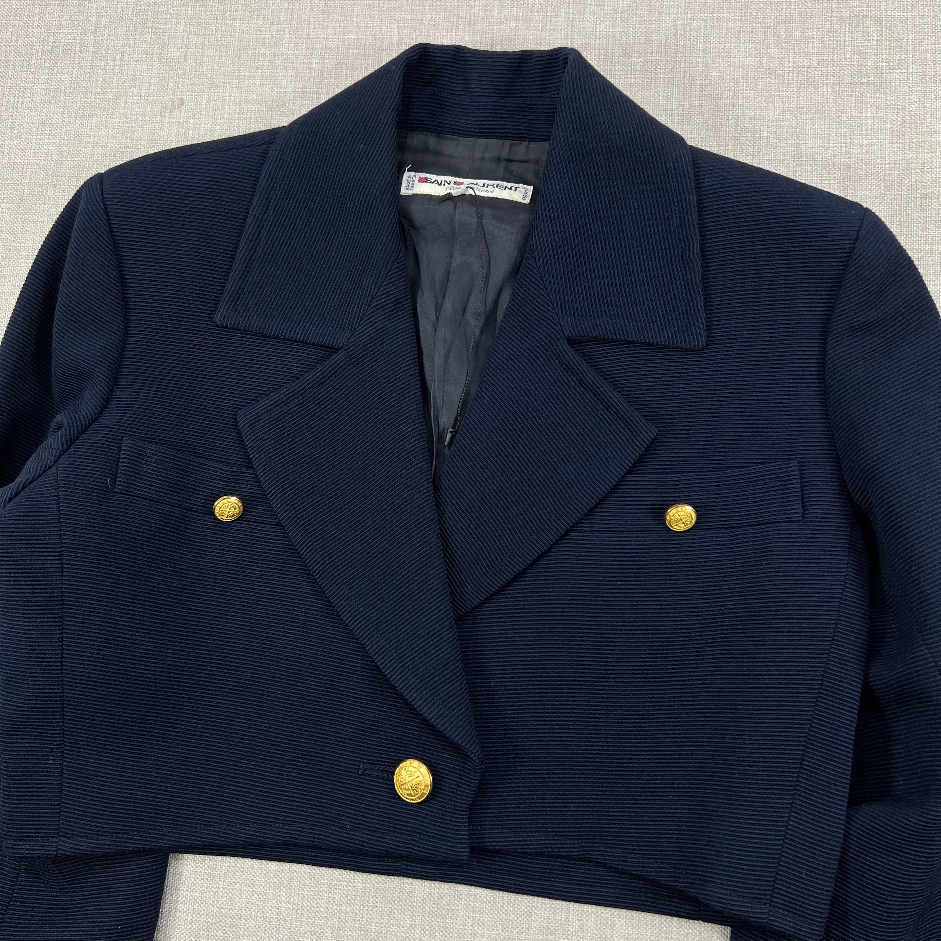 VINTAGE SAINT LAURENT NVY CROPPED BLAZER
