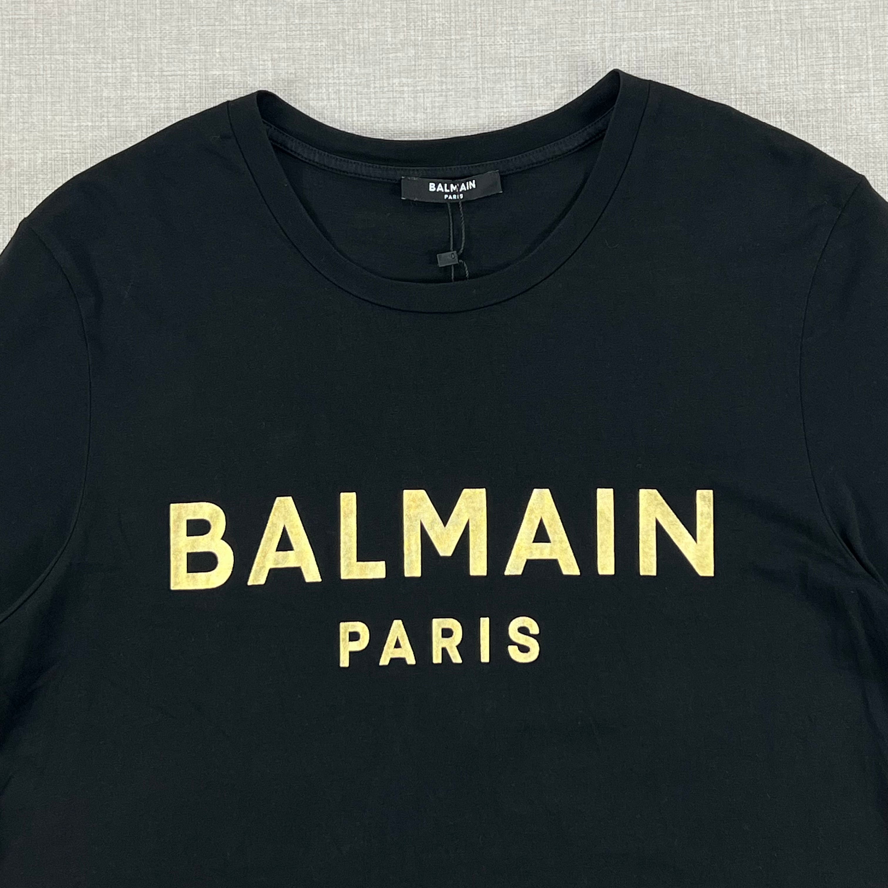 BALMAIN PARIS GOLD-TONE METALLIC LOGO PRINT