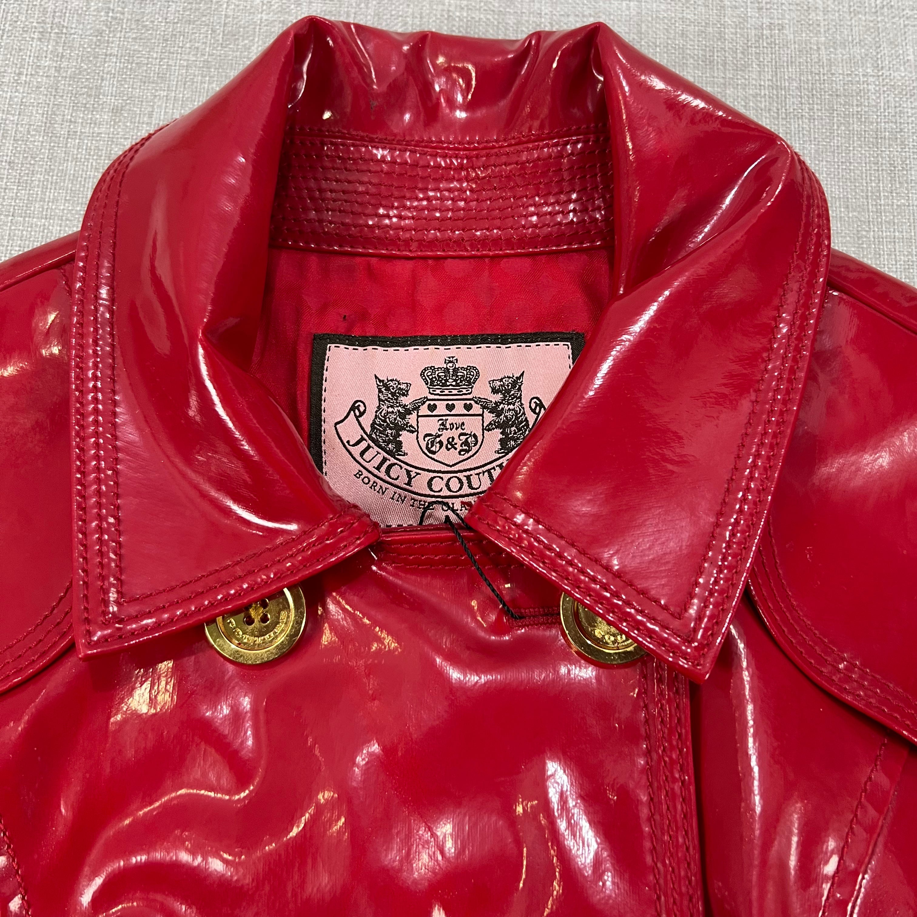JUICY COUTURE RED PATENT VINYL CROPPED TRENCH COAT