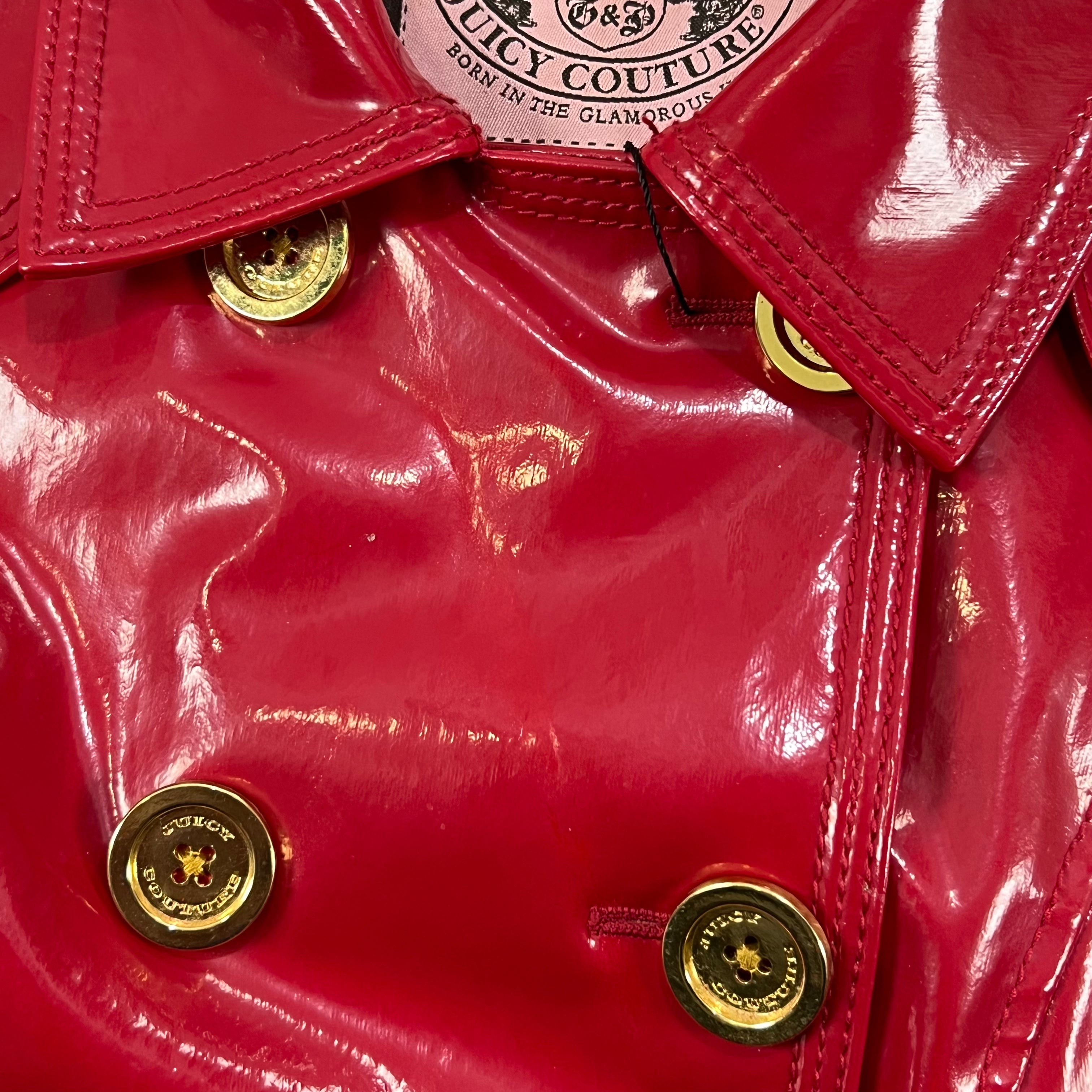 JUICY COUTURE RED PATENT VINYL CROPPED TRENCH COAT