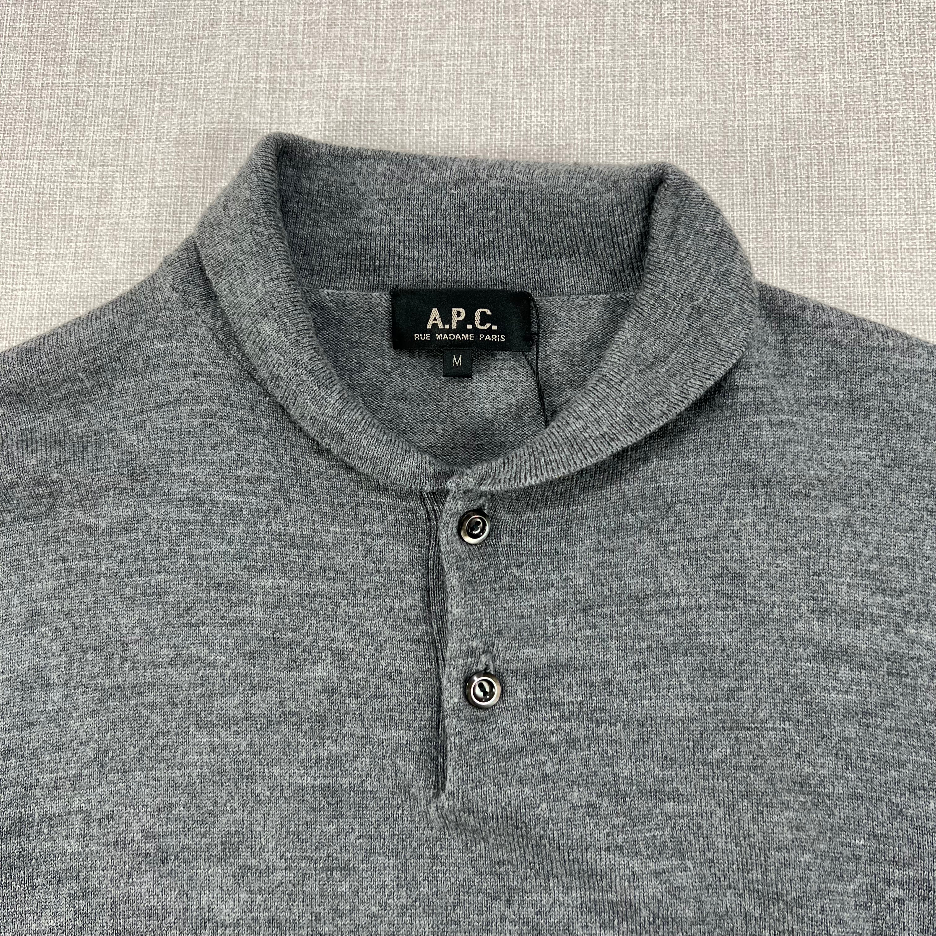A.P.C. GREY KNIT POLO SWEATER