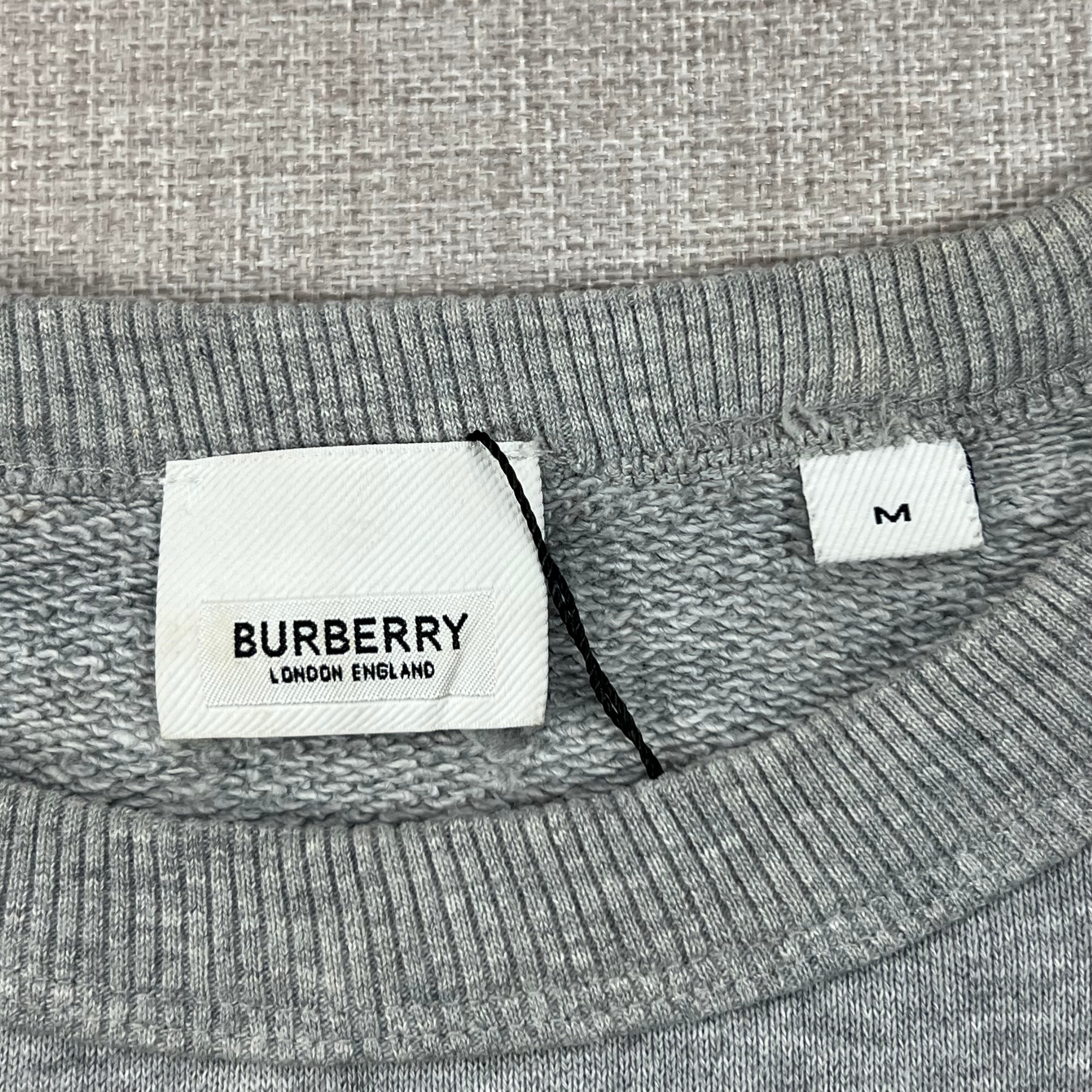 BURBERRY PALE GREY MELANGE DEER-MOTIF CREW NECK JUMPER
