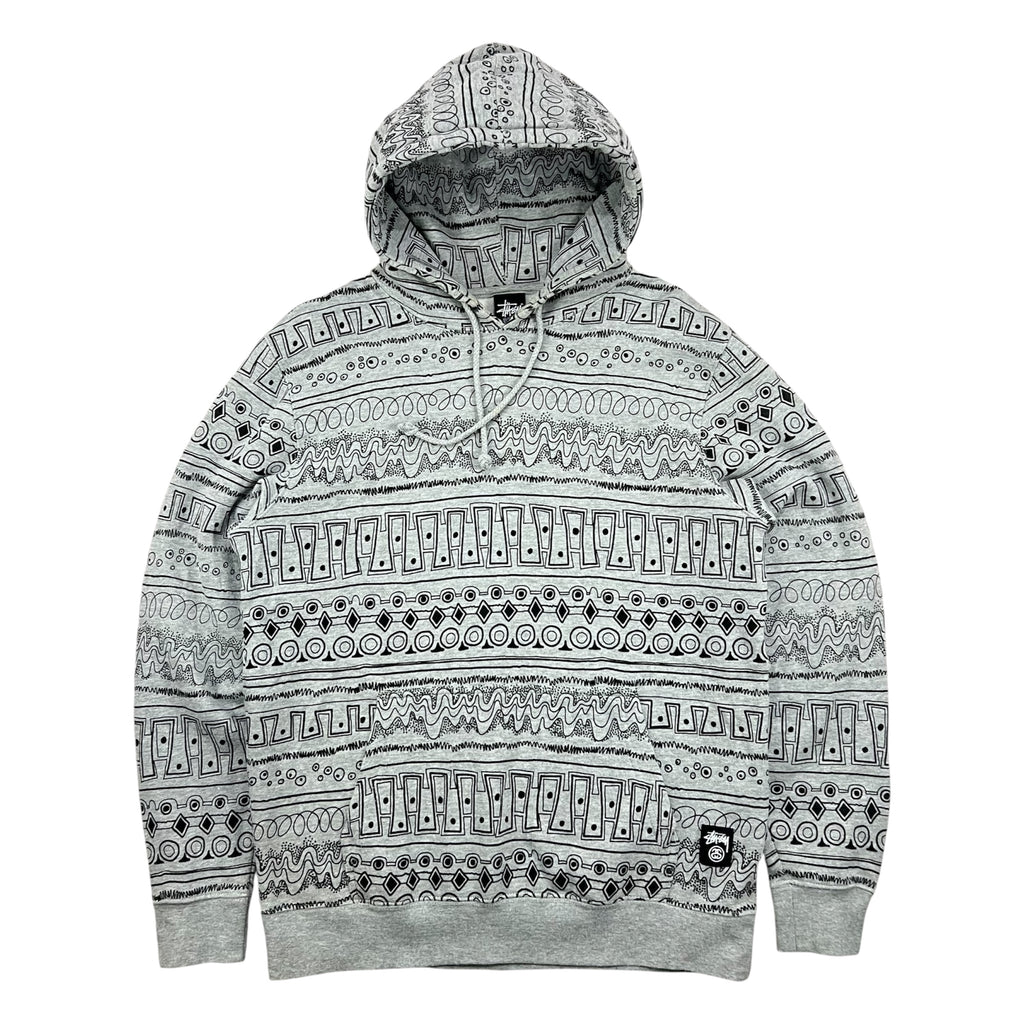 STUSSY TOMTOM TRIBAL PATTERN GRAY HOODIE