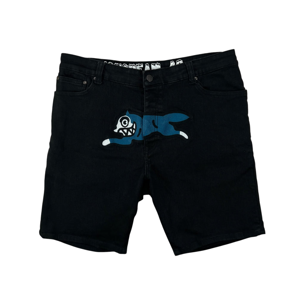 ICECREAM EMBROIDERED RUNNING DOG BLACK DENIM SHORT