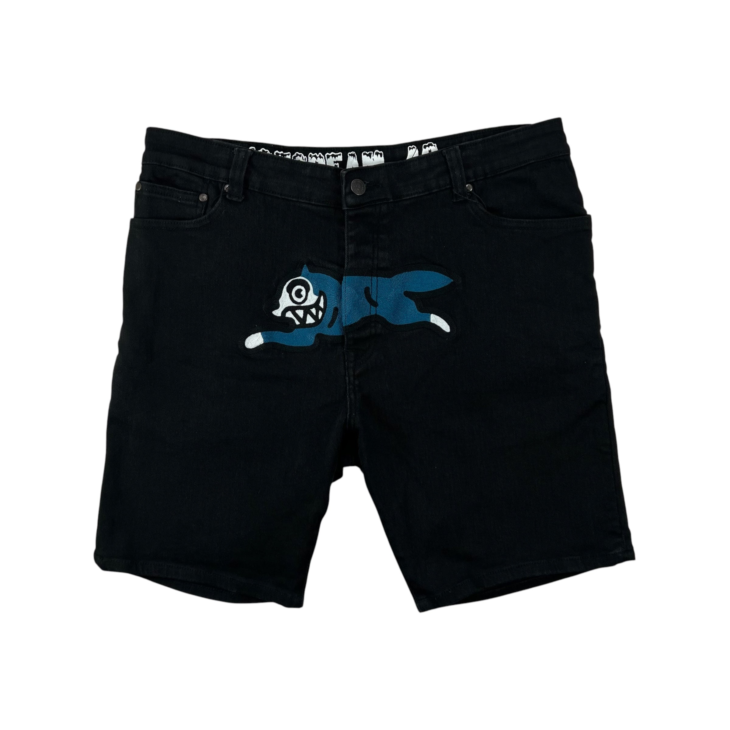 ICECREAM EMBROIDERED RUNNING DOG BLACK DENIM SHORT