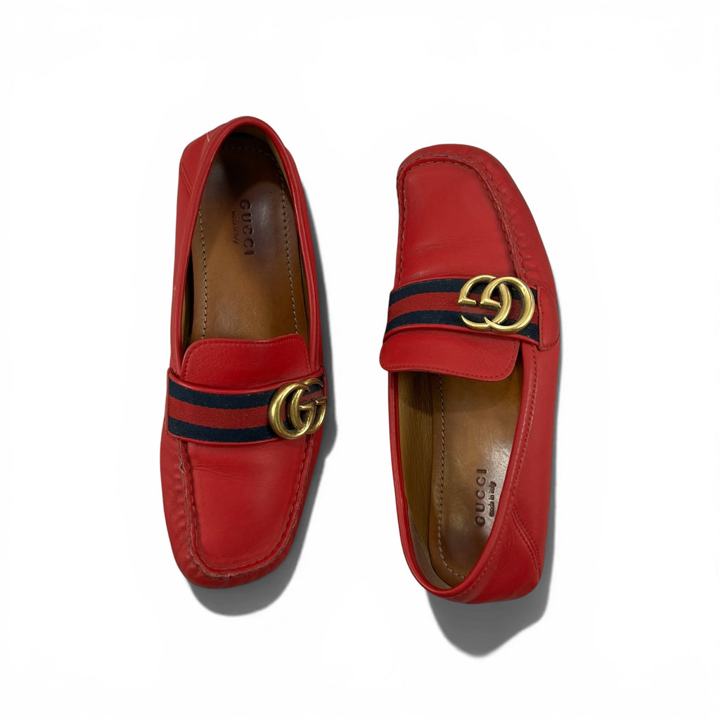 GUCCI GG RED LEATHER LOAFERS