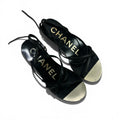 CHANEL BLACK LEATHER ANKLE STRAP SANDALS