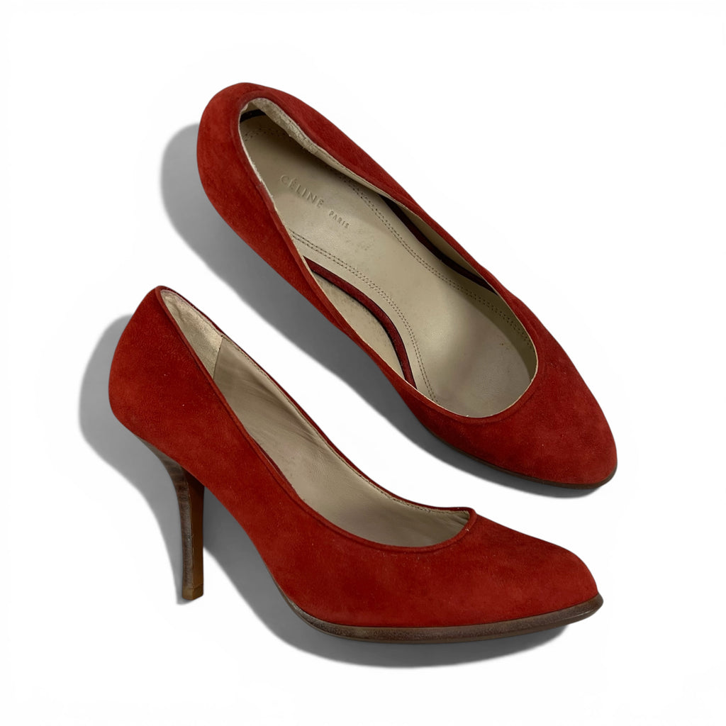 RED SUEDE CELINE PUMPS
