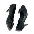 SALVATORE FERRAGAMO BLACK PERFORATED LEATHER PUMPS