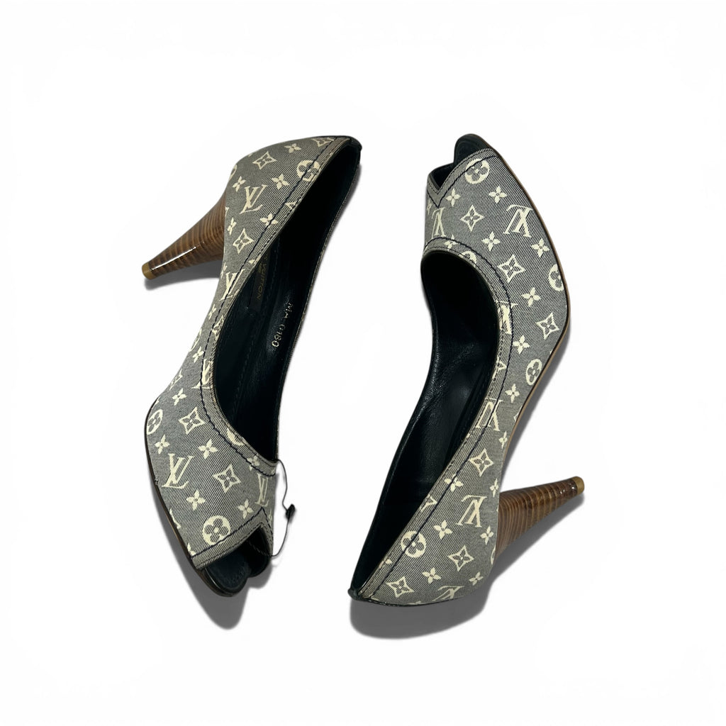 LOUIS VUITTON MINI LIN MONOGRAM PEEP-TOE PUMPS