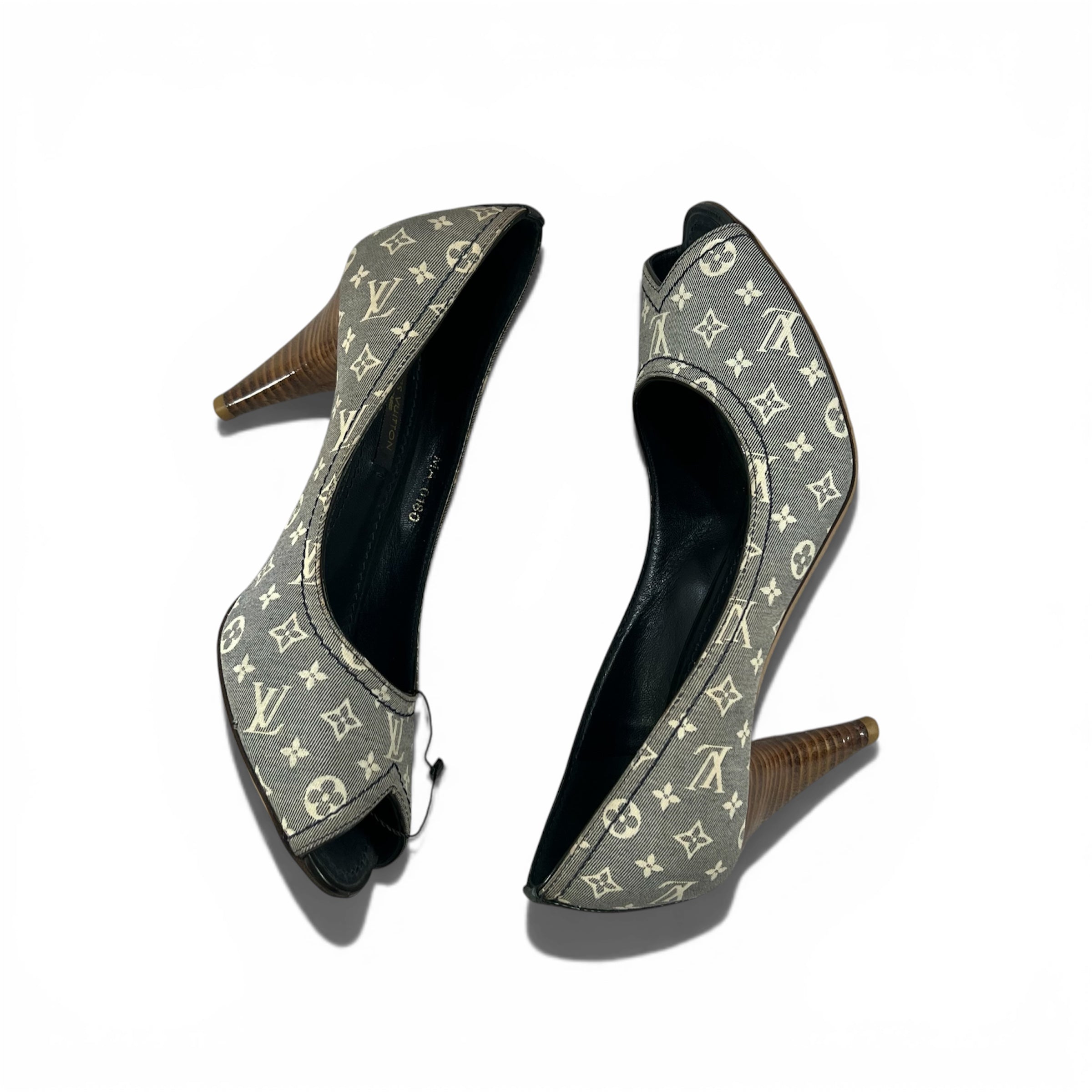 LOUIS VUITTON MINI LIN MONOGRAM PEEP-TOE PUMPS
