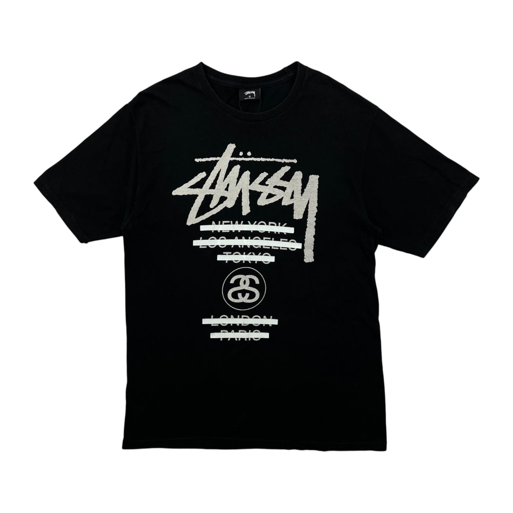 STUSSY WORLD TOUR TEE CROSSED-OUT CITY NAMES