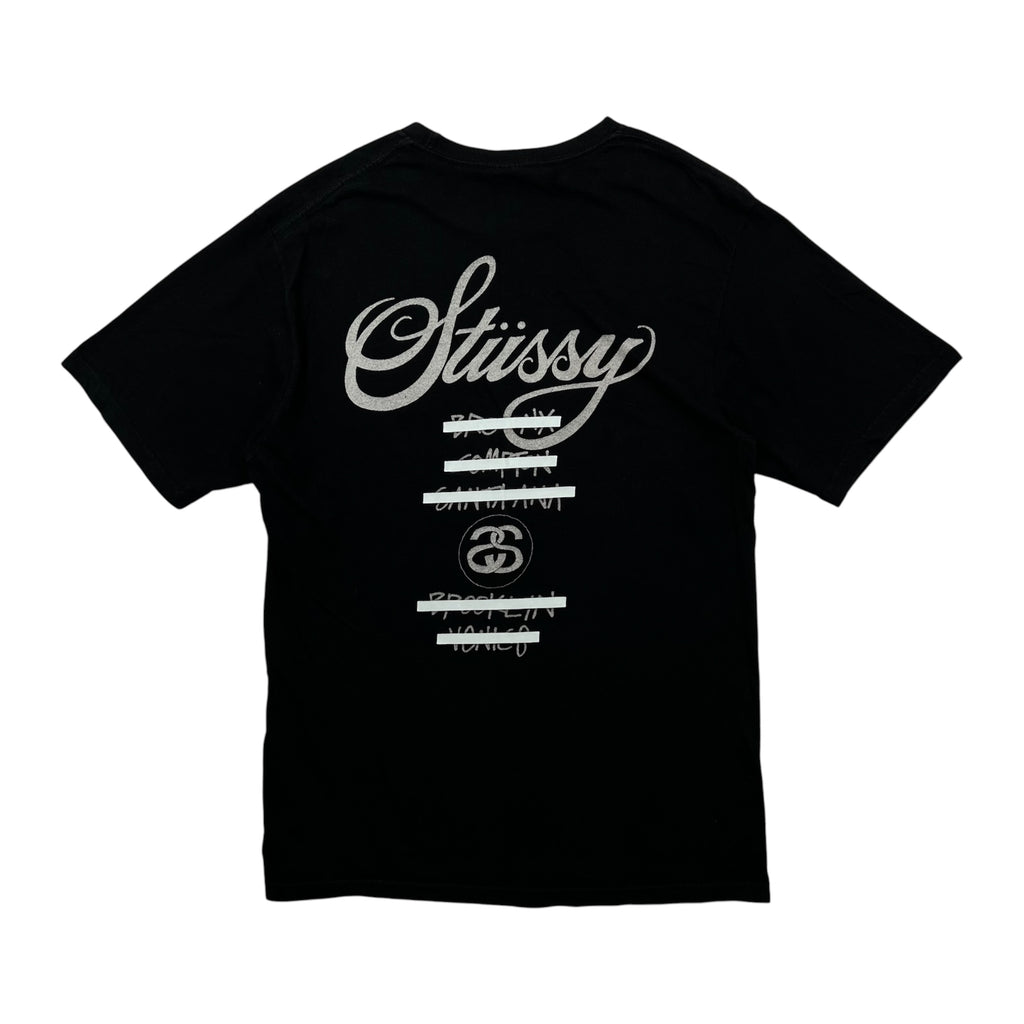 STUSSY WORLD TOUR TEE CROSSED-OUT CITY NAMES